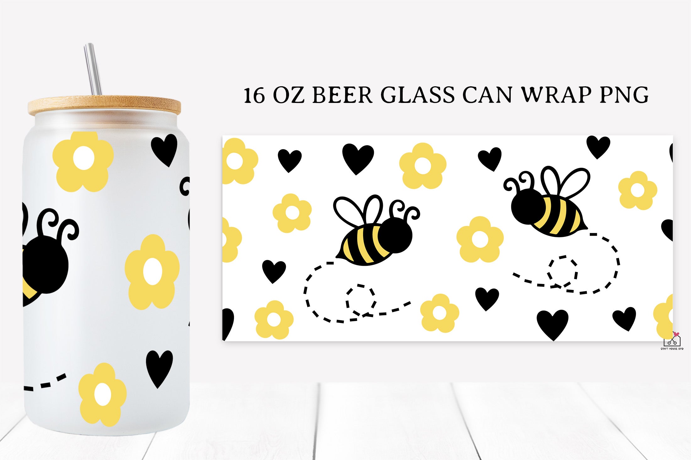 Bee 16 Oz Glass Can Wrap SVG Bundle