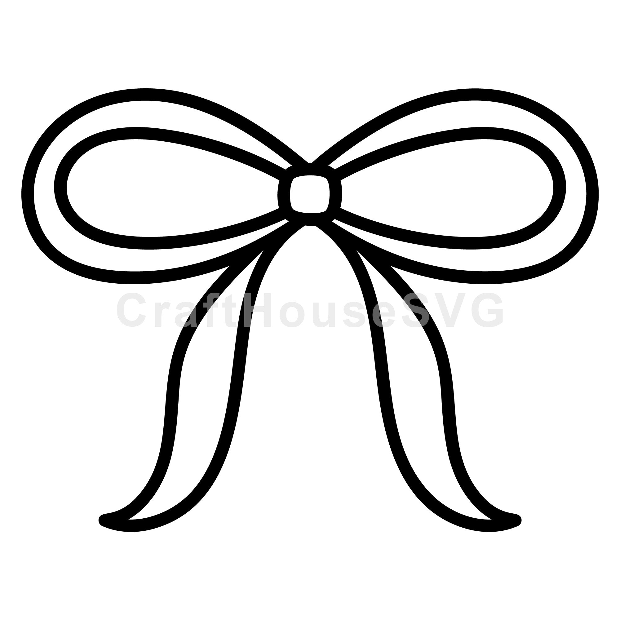 Wide Loop Bow with Long Tails Outline SVG