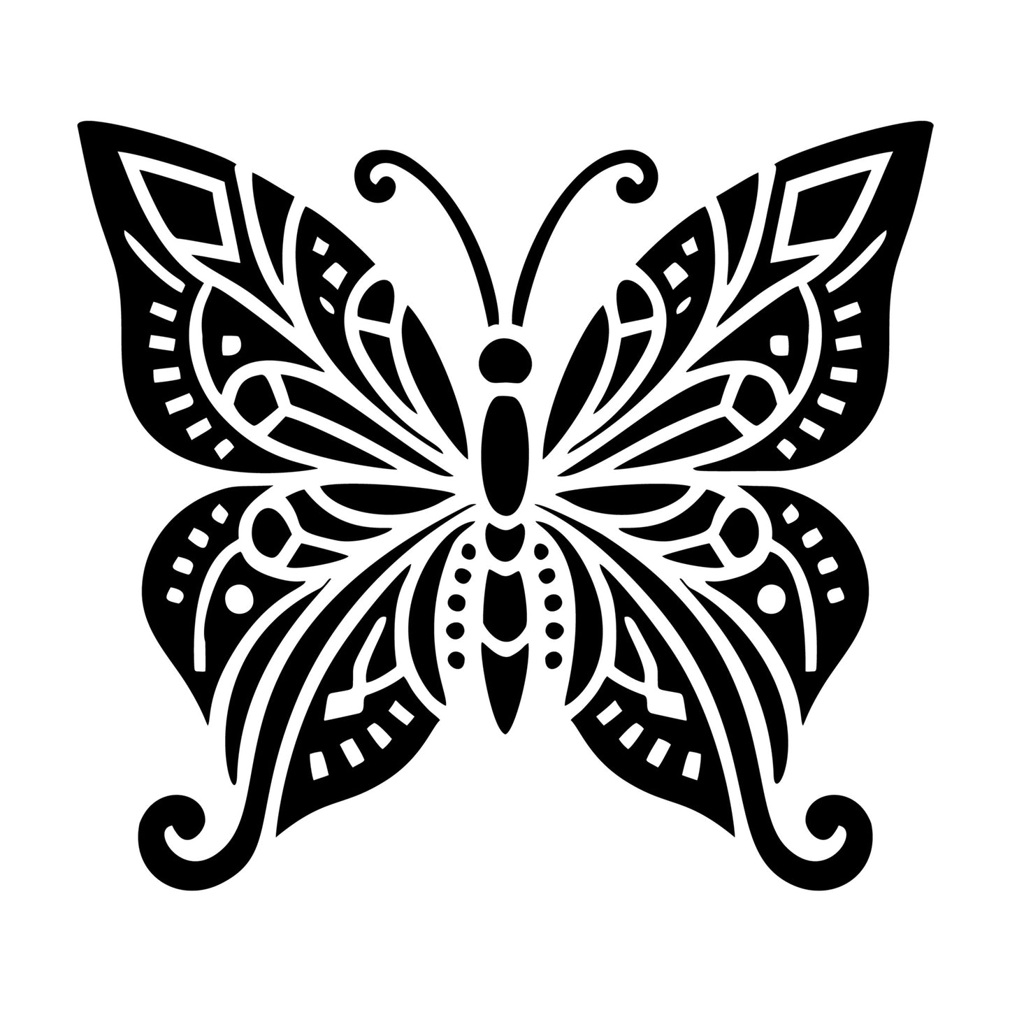 Butterfly with Patterned Wings SVG design for Cricut, Silhouette, laser cutting, vinyl, sublimation, and craft projects.