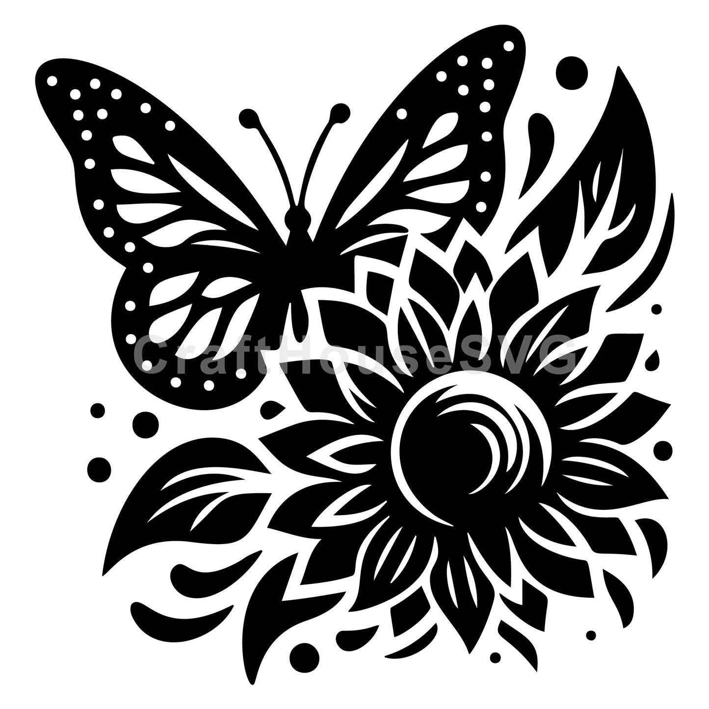 Butterfly and Sunflower SVG - Craft House SVG