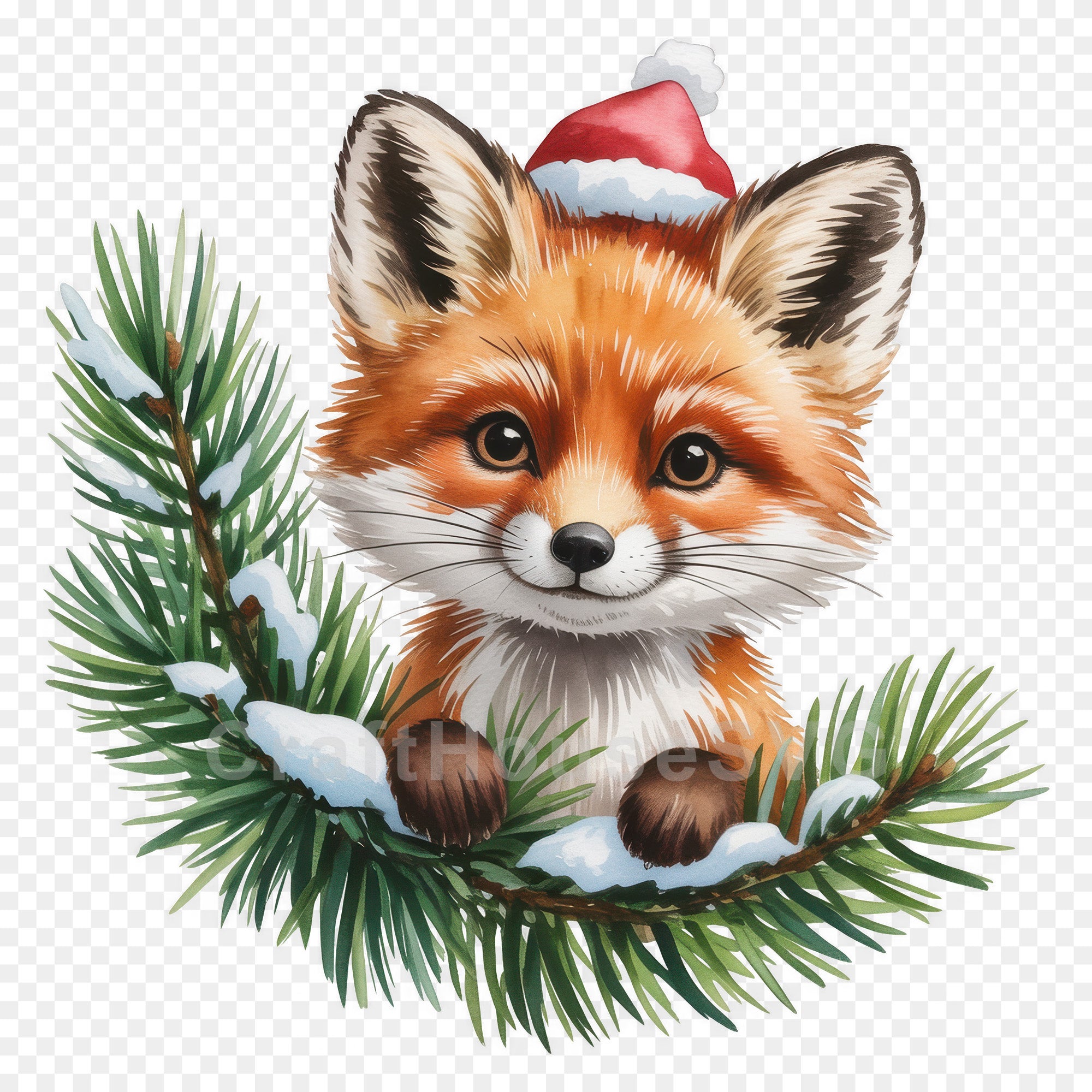 Christmas Fox Peeking PNG Clip Art Sublimation