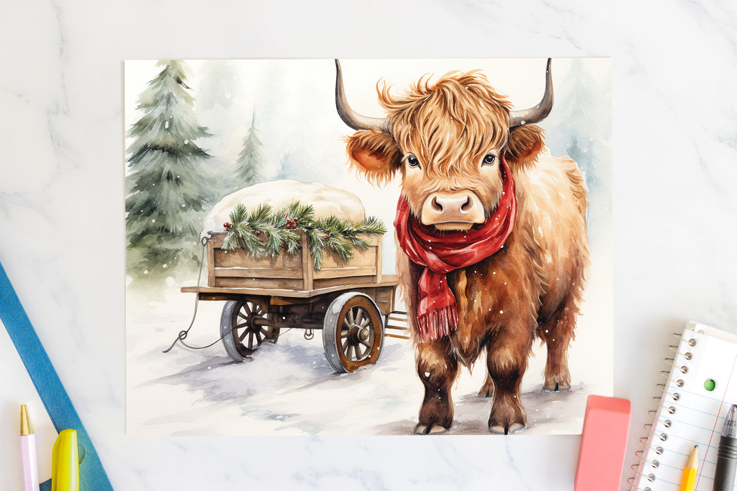 Highland Cow Sublimation Design Christmas 20oz Tumbler Wrap JPG