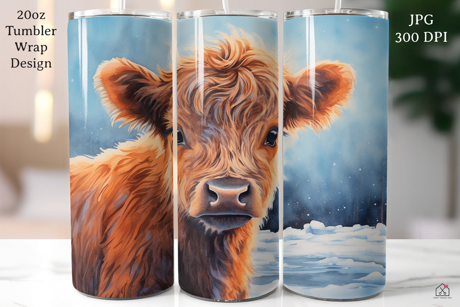 Highland Cow Sublimation Design Christmas 20oz Tumbler Wrap JPG