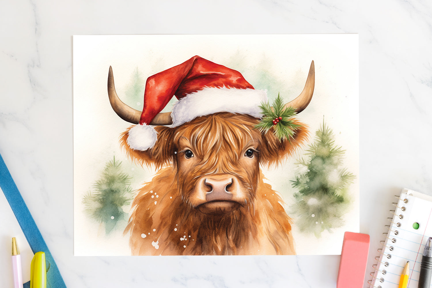 Highland Cow Sublimation Design Christmas 20oz Tumbler Wrap JPG