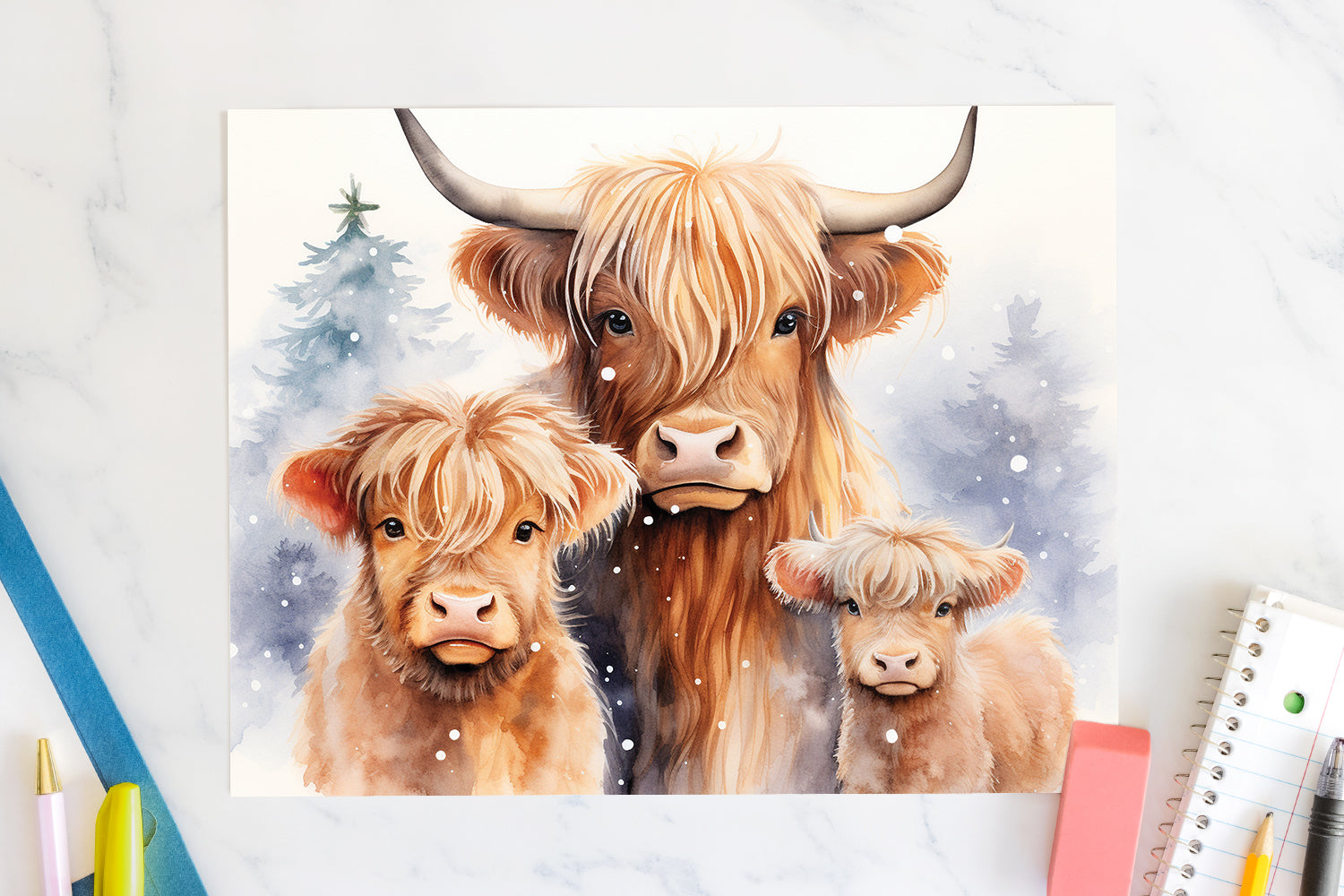 Highland Cow Sublimation Design Christmas 20oz Tumbler Wrap JPG