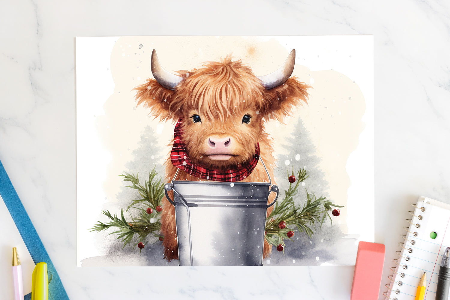 Highland Cow Sublimation Design Christmas 20oz Tumbler Wrap JPG