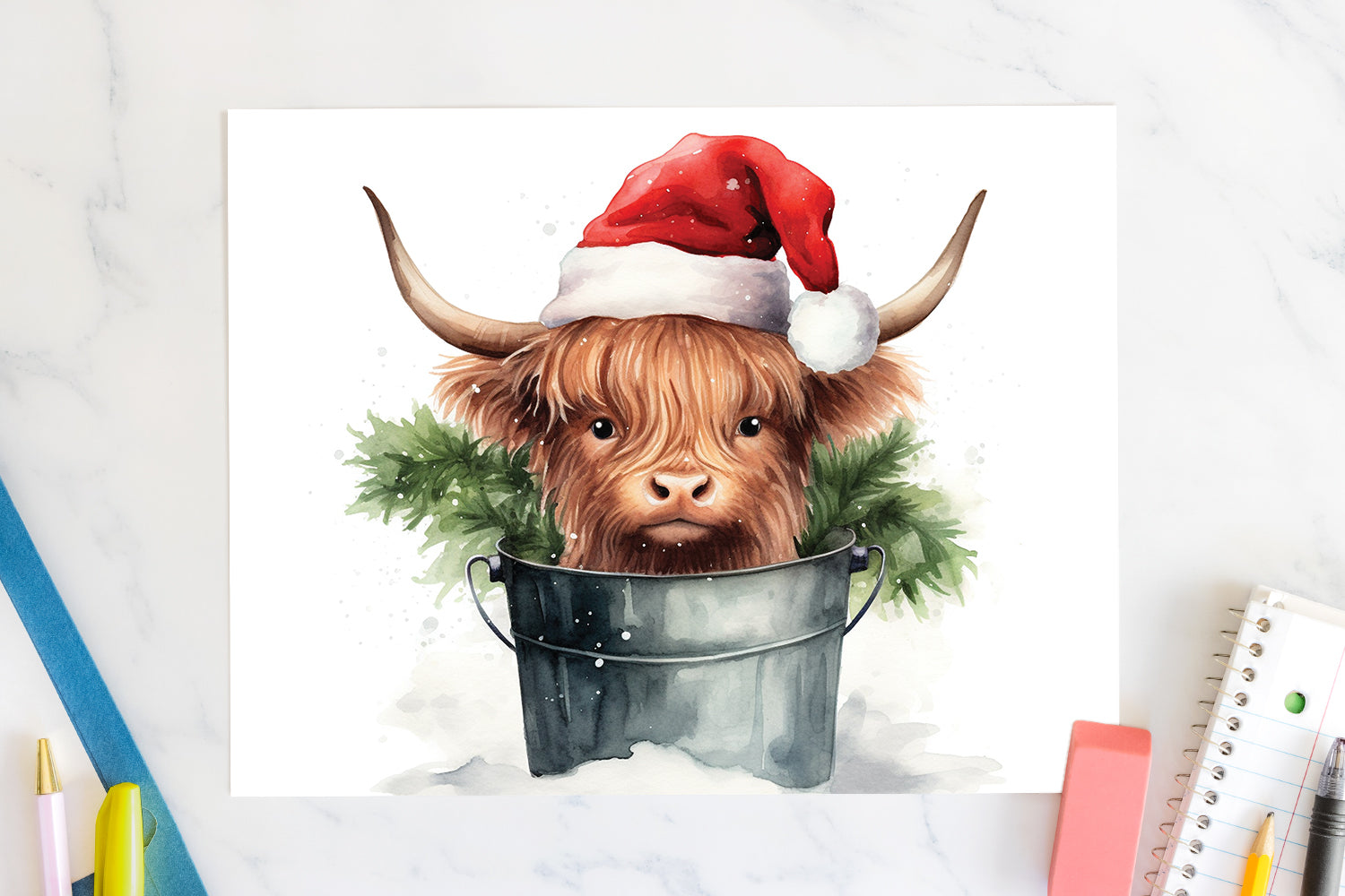 Highland Cow Sublimation Design Christmas 20oz Tumbler Wrap JPG