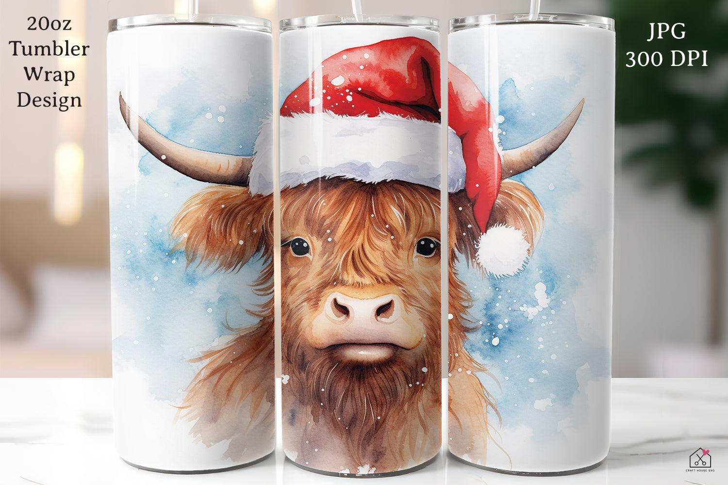 Highland Cow Sublimation Design Christmas 20oz Tumbler Wrap JPG