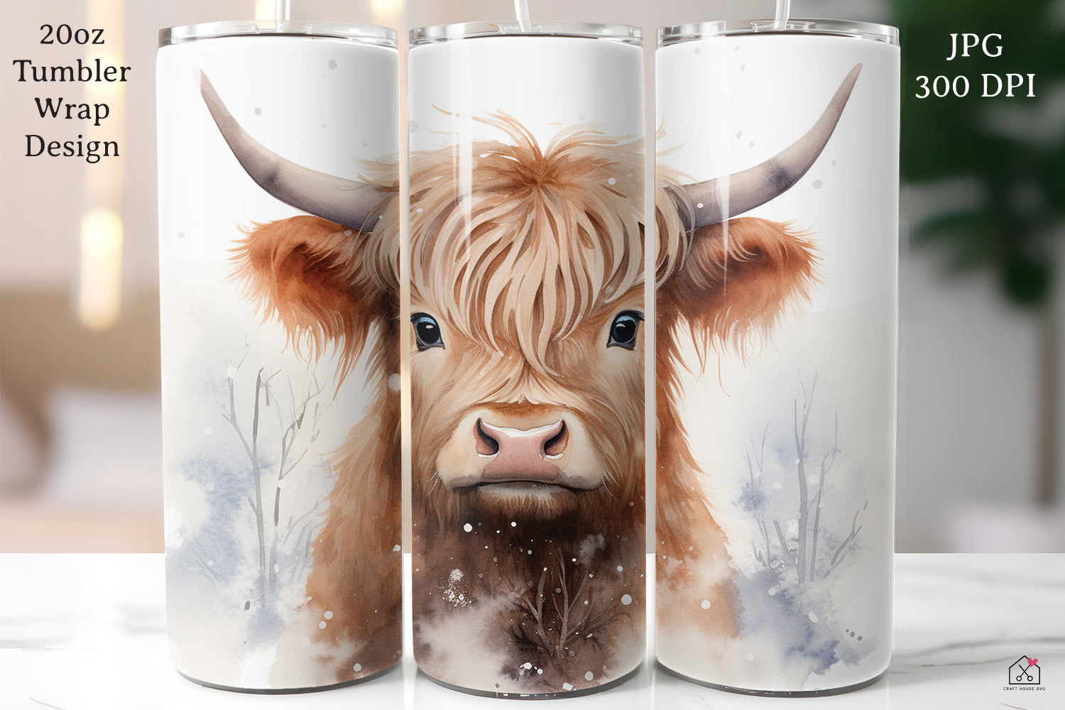 Highland Cow Sublimation Design Christmas 20oz Tumbler Wrap JPG