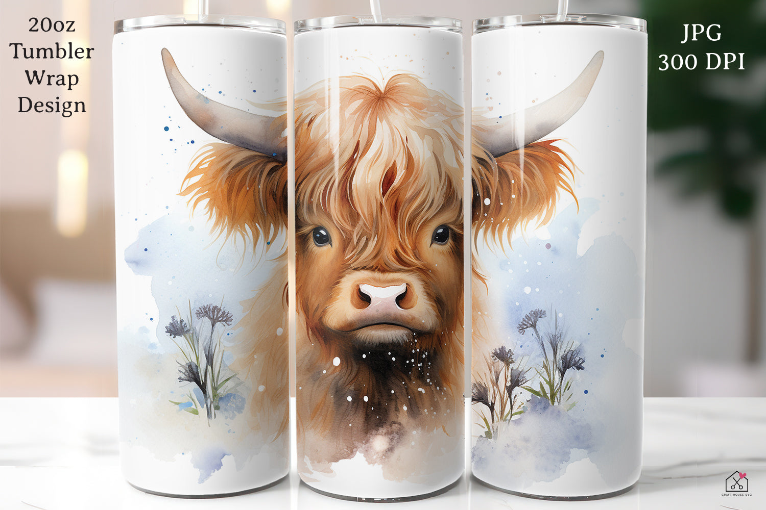 Highland Cow Sublimation Design Christmas 20oz Tumbler Wrap JPG