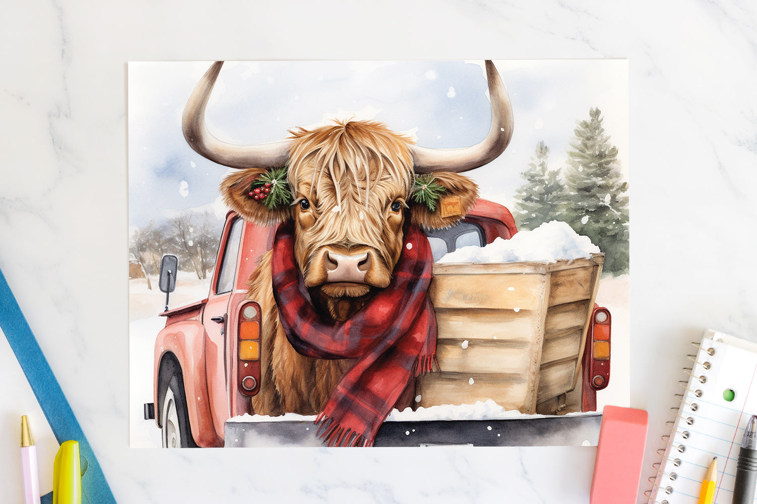 Highland Cow Sublimation Design Christmas 20oz Tumbler Wrap JPG