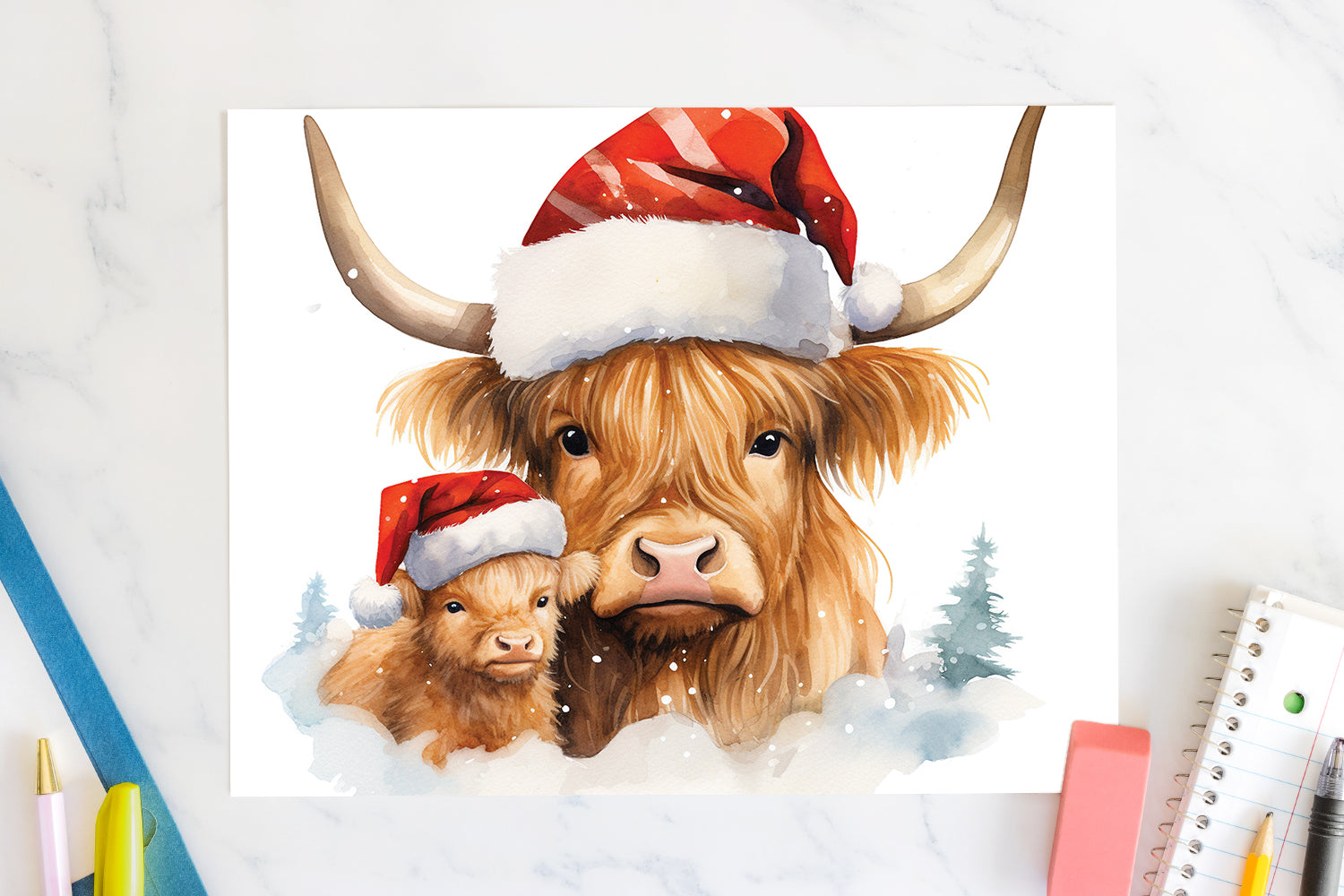 Highland Cow Sublimation Design Christmas 20oz Tumbler Wrap JPG