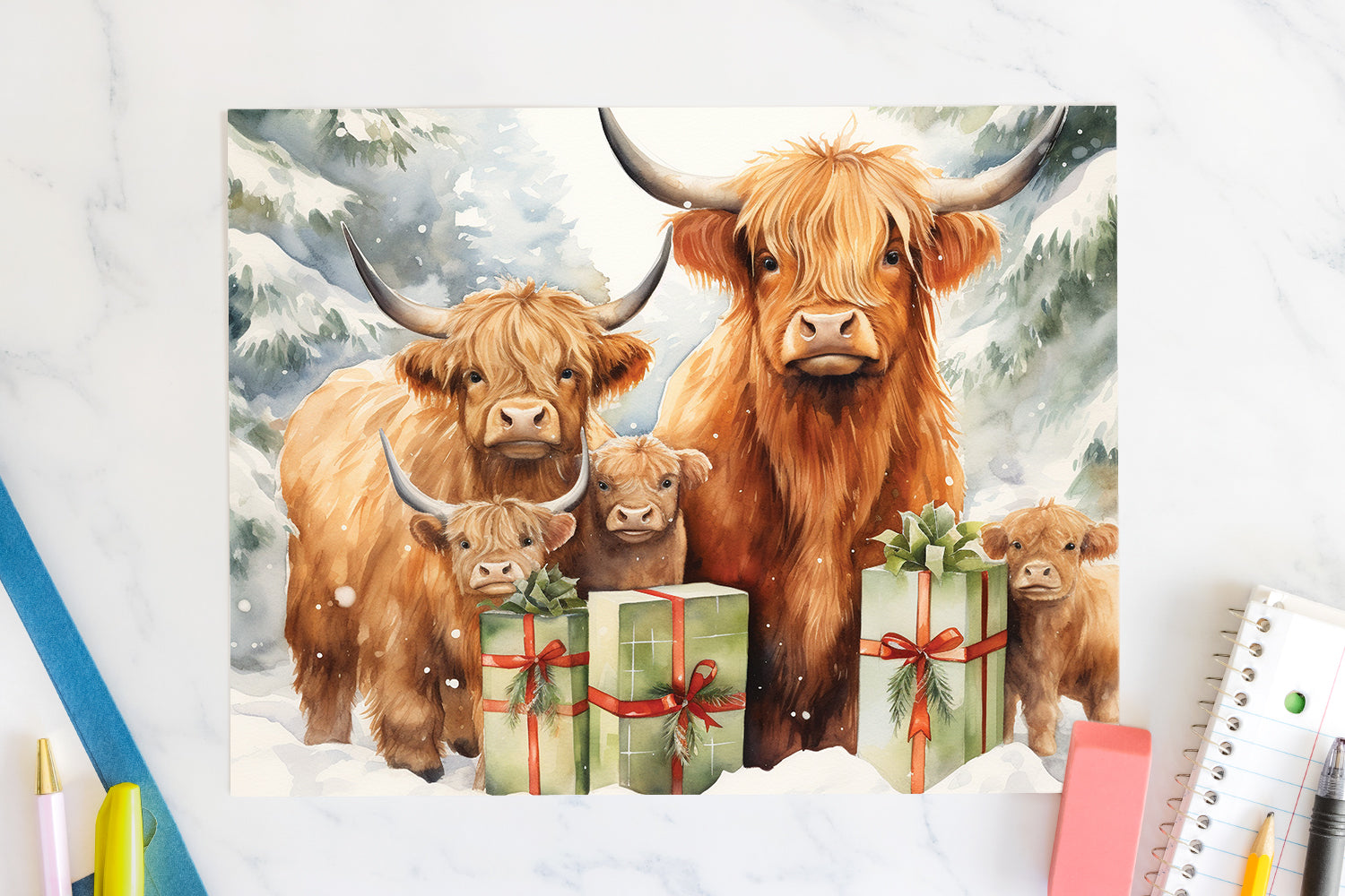 Highland Cow Sublimation Design Christmas 20oz Tumbler Wrap JPG