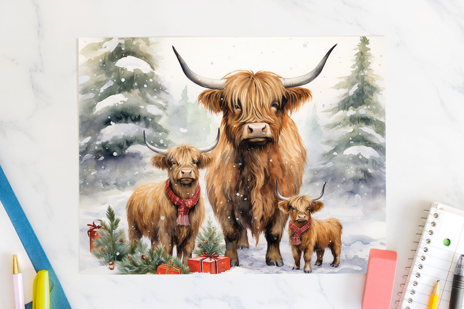Highland Cow Sublimation Design Christmas 20oz Tumbler Wrap JPG