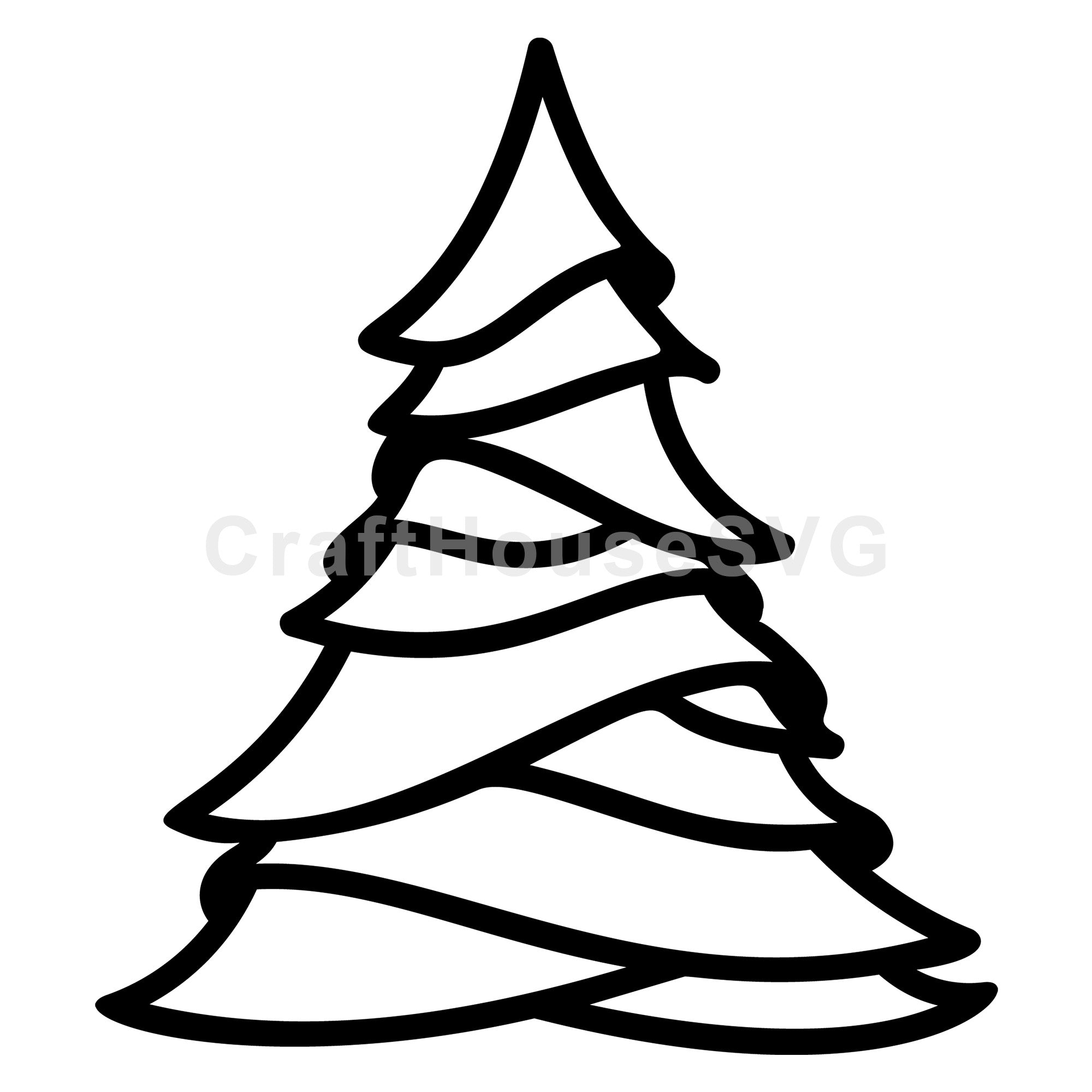 Wavy Layered Christmas Tree Line Art SVG