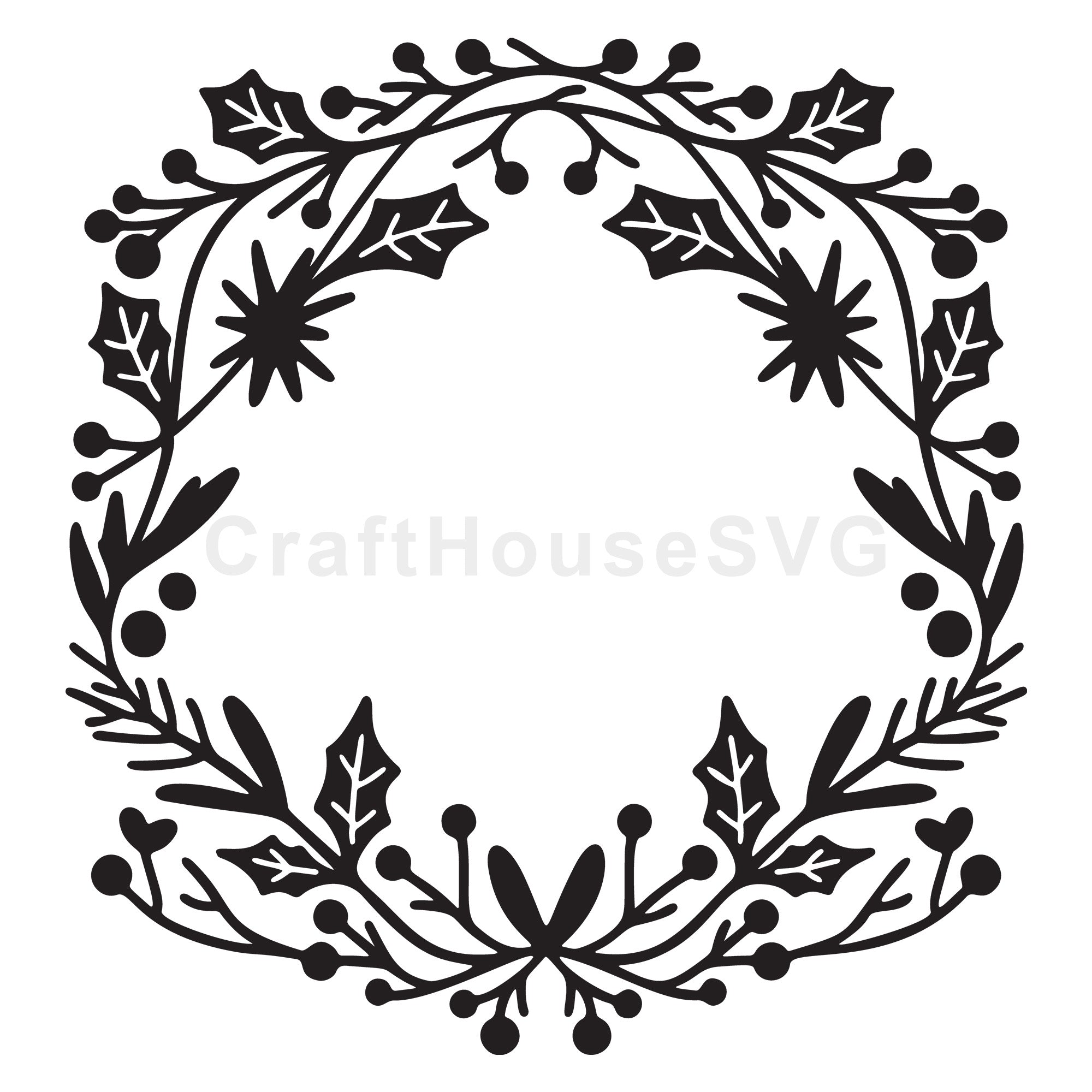 Starry Holly Christmas Wreath SVG