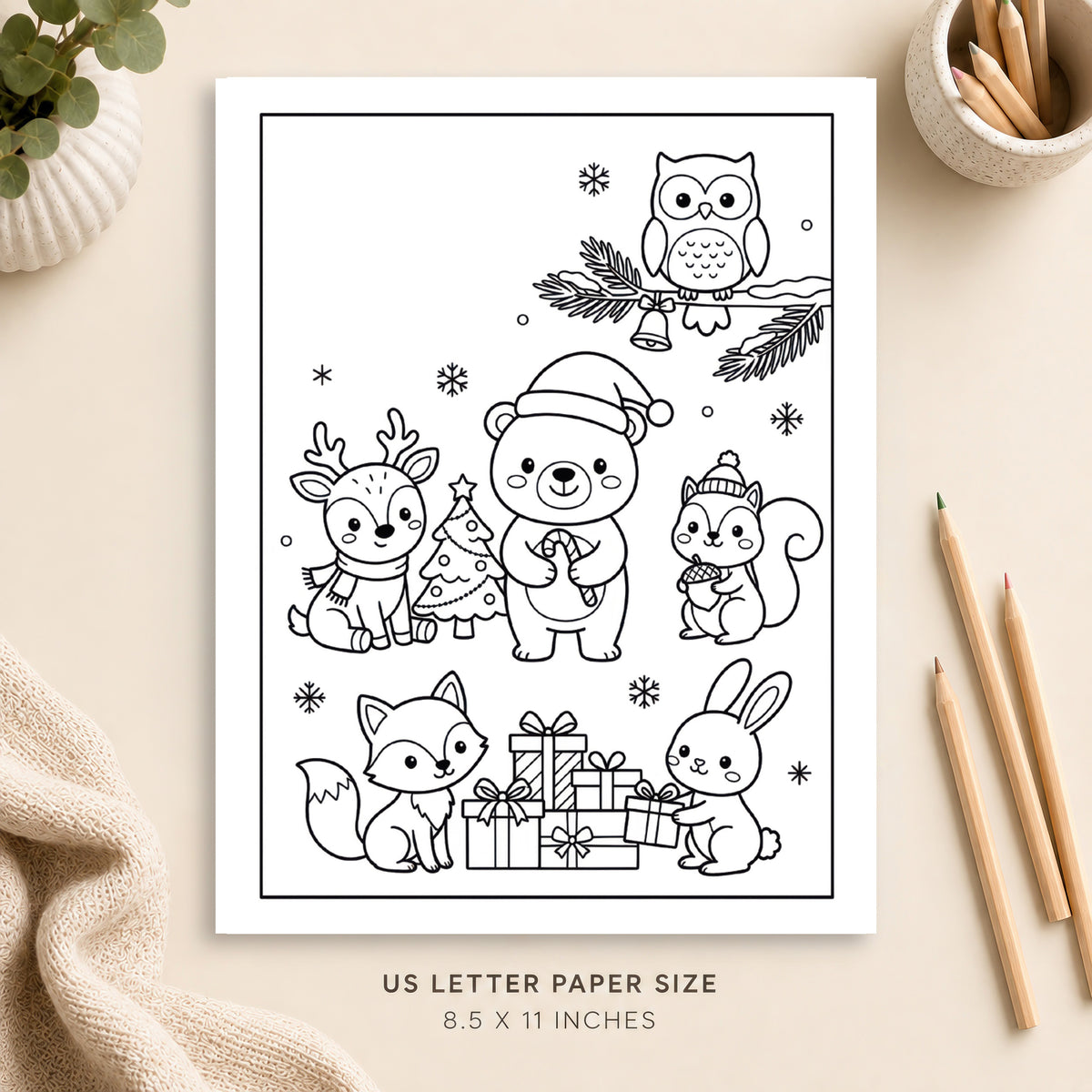Christmas Animals Coloring Page 1