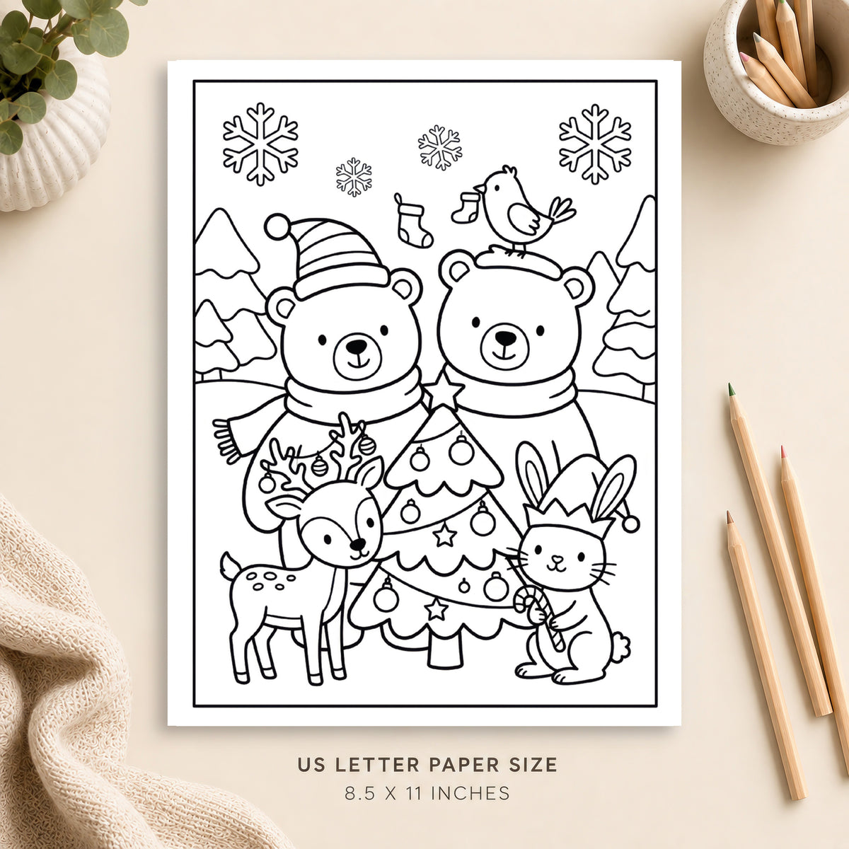 Christmas Animals Coloring Page 4