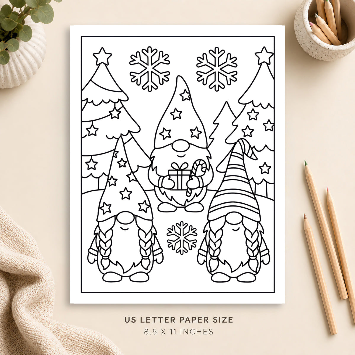 Christmas Gnome Coloring Page 1