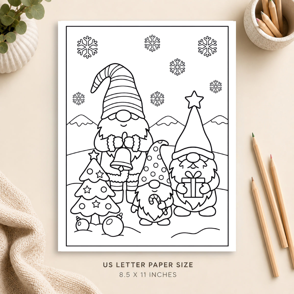 Christmas Gnome Coloring Page 2