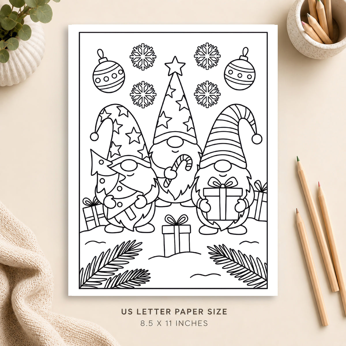 Christmas Gnome Coloring Page 4