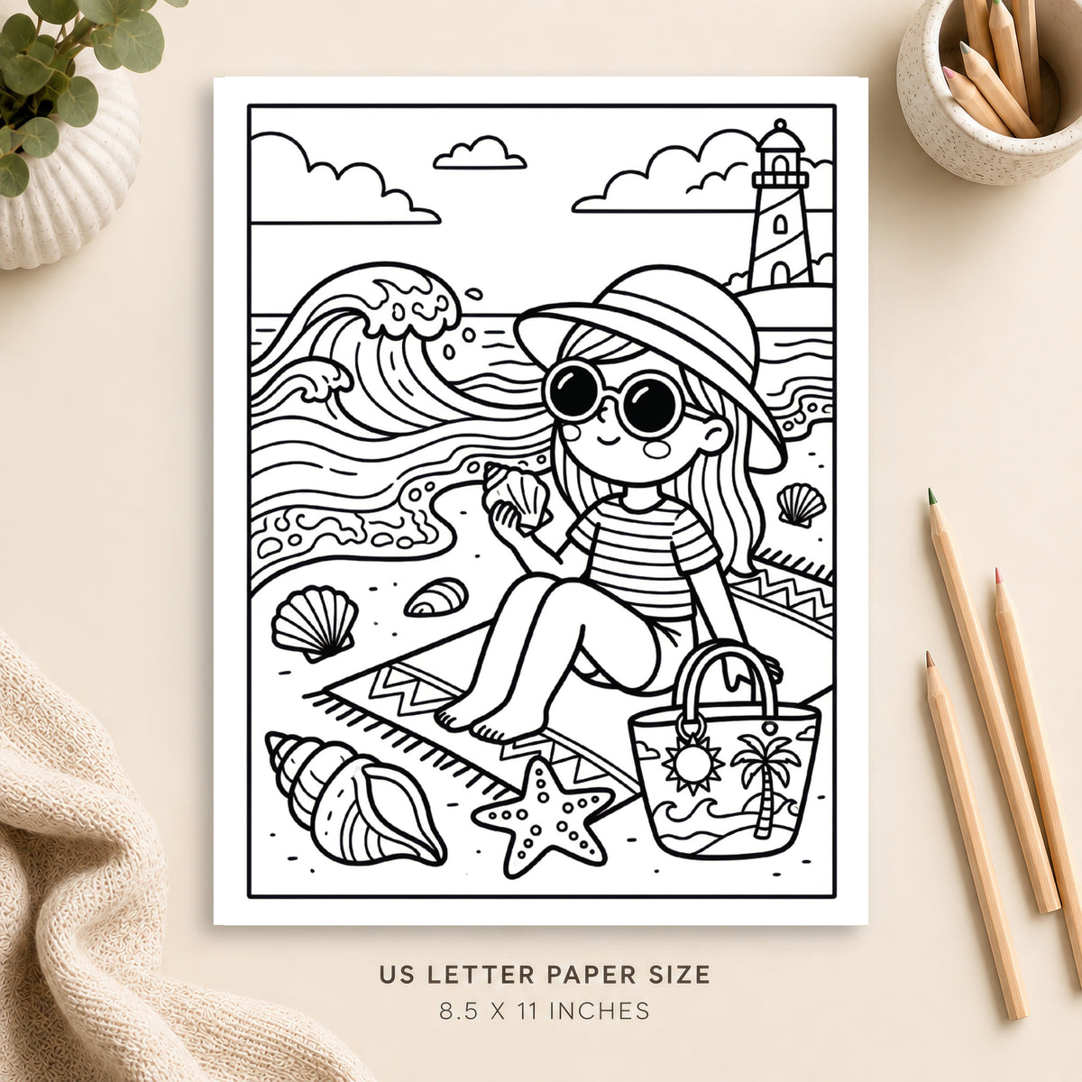 Coastal Girly Coloring Page 1