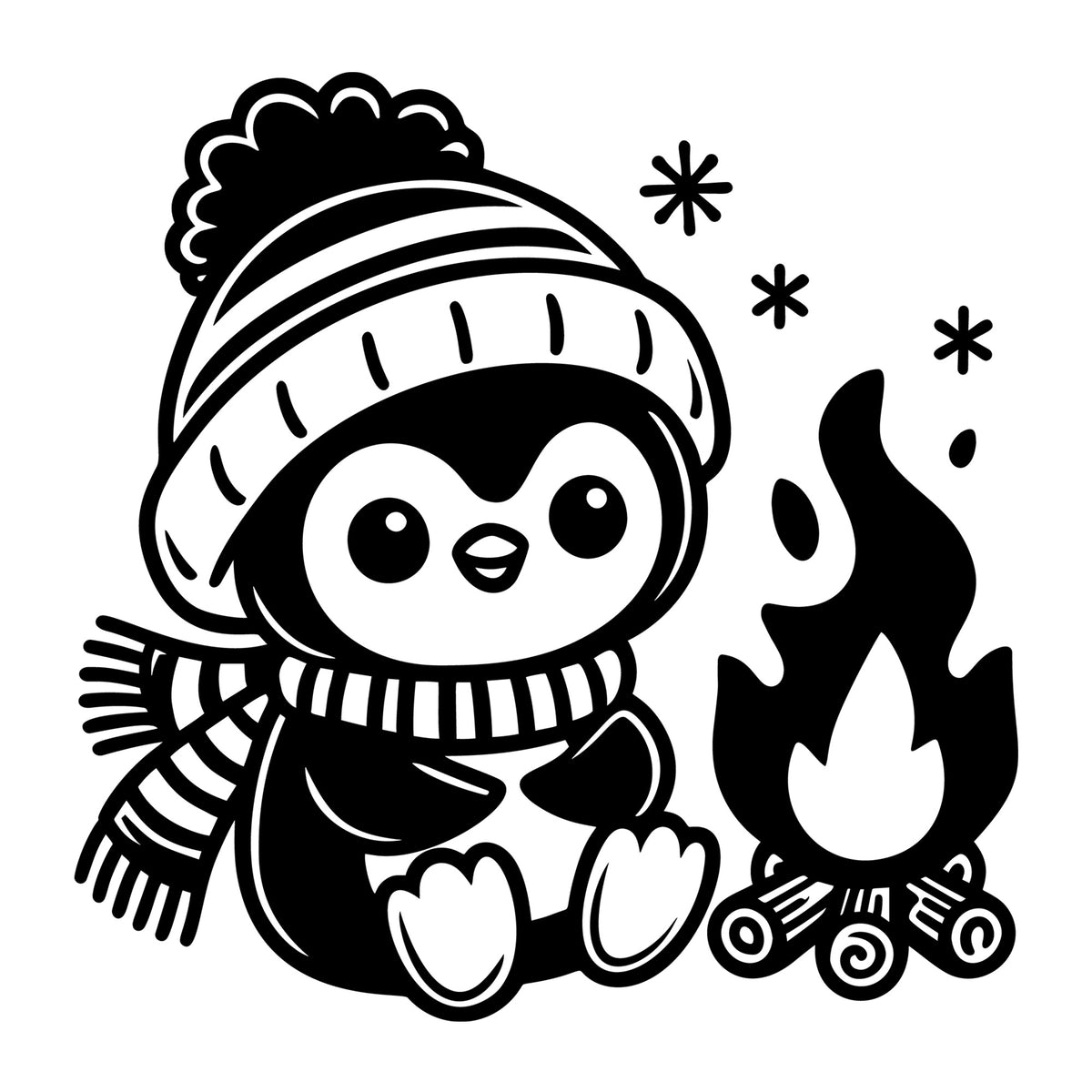 Cozy Penguin by Campfire SVG design for Cricut, Silhouette, laser cutting, vinyl, sublimation, and craft projects.