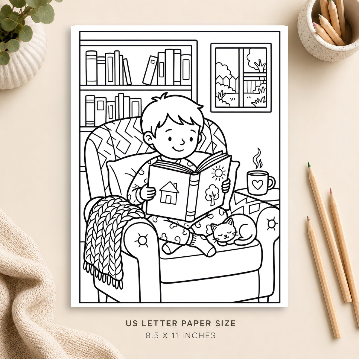 Cozy Book Lovers Coloring Page 4