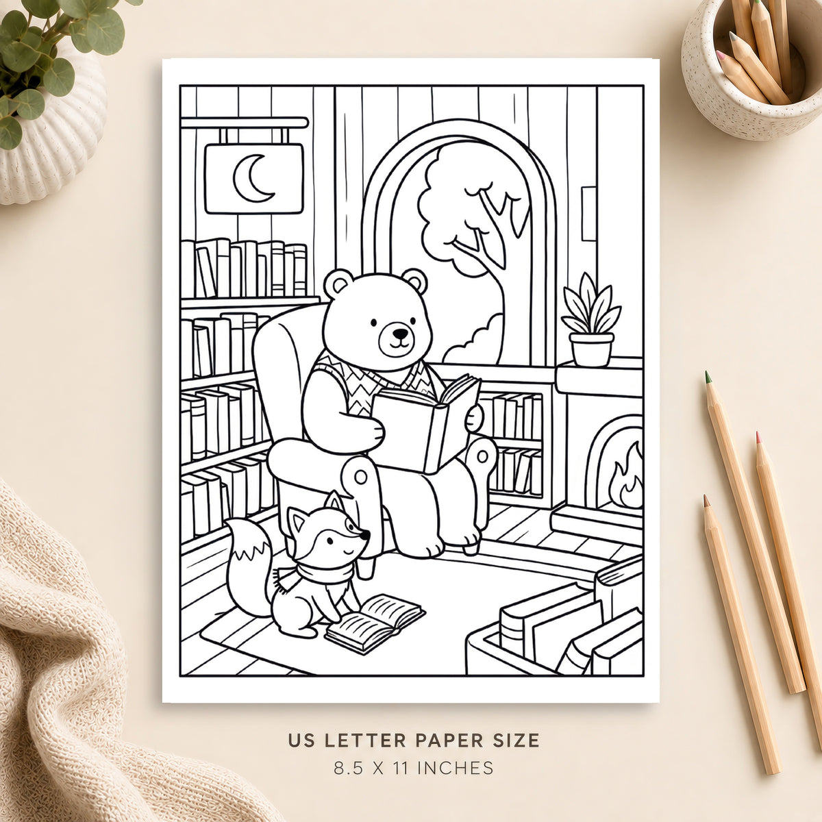 Cozy Bookstore Coloring Page 6