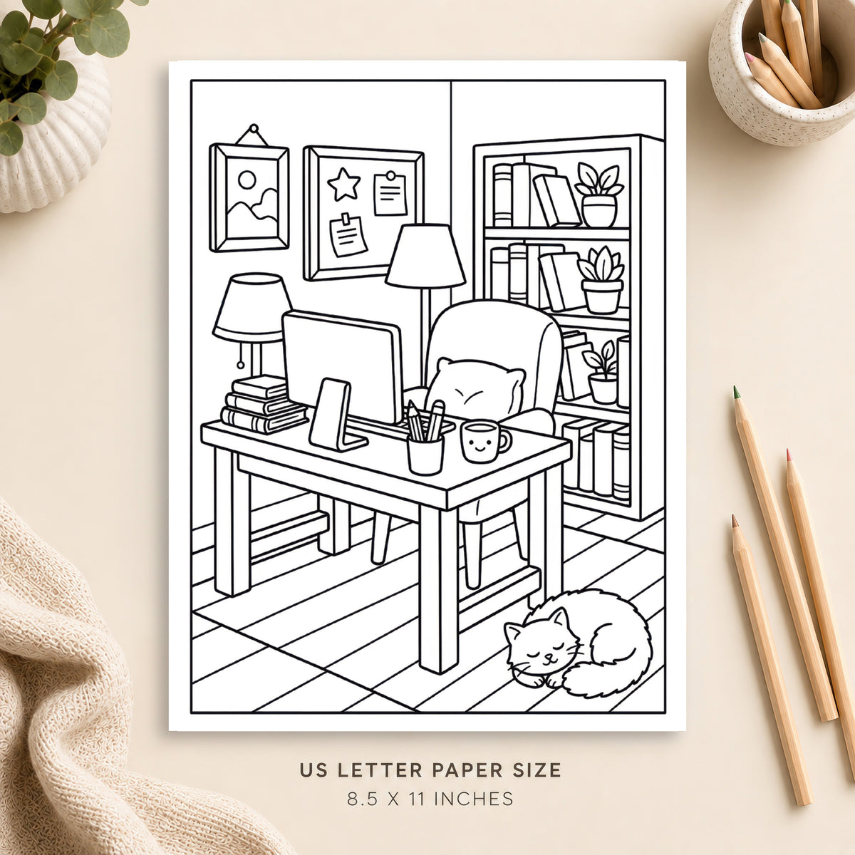 Cozy Home Office Coloring Page 6