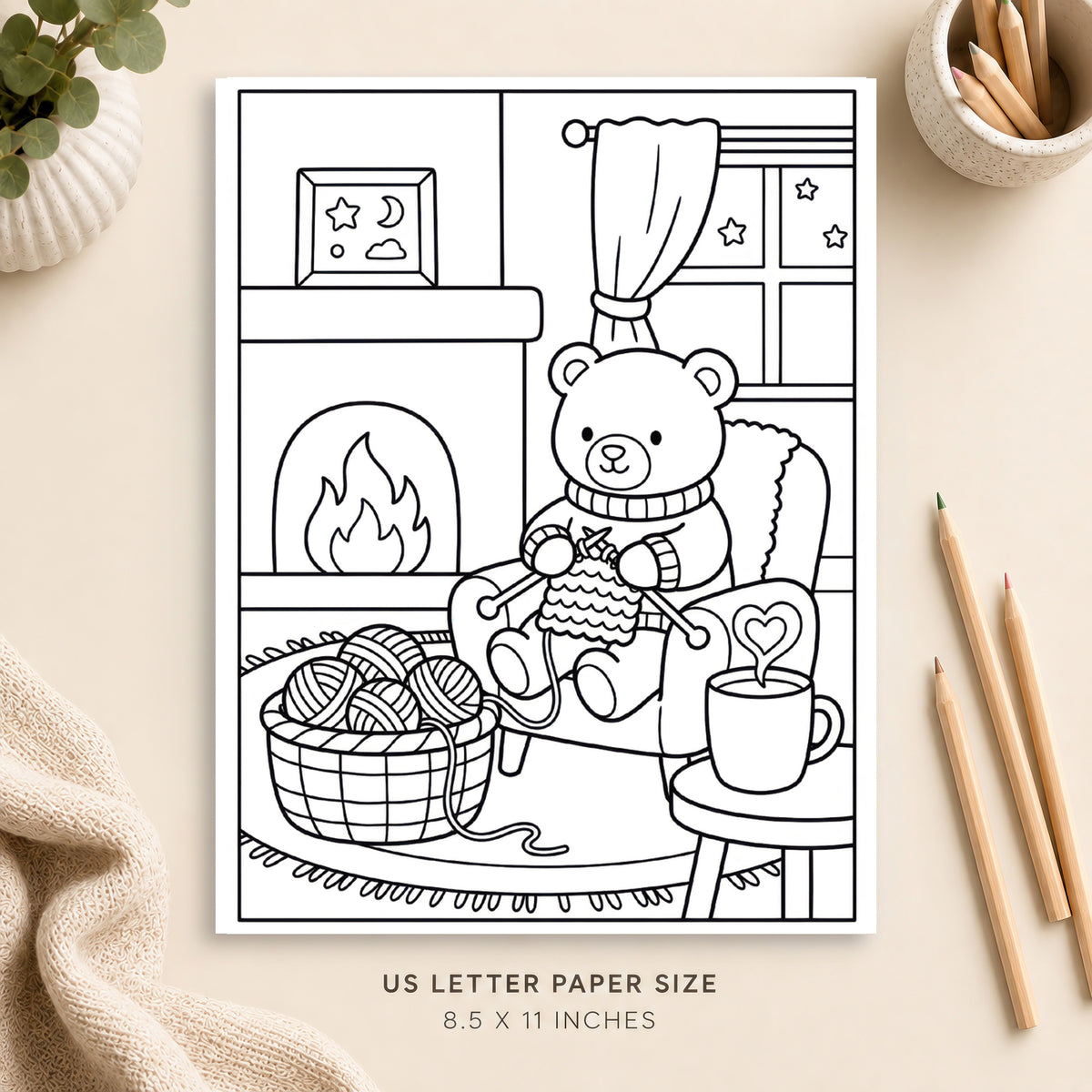 Cozy Knitting Coloring Page 2