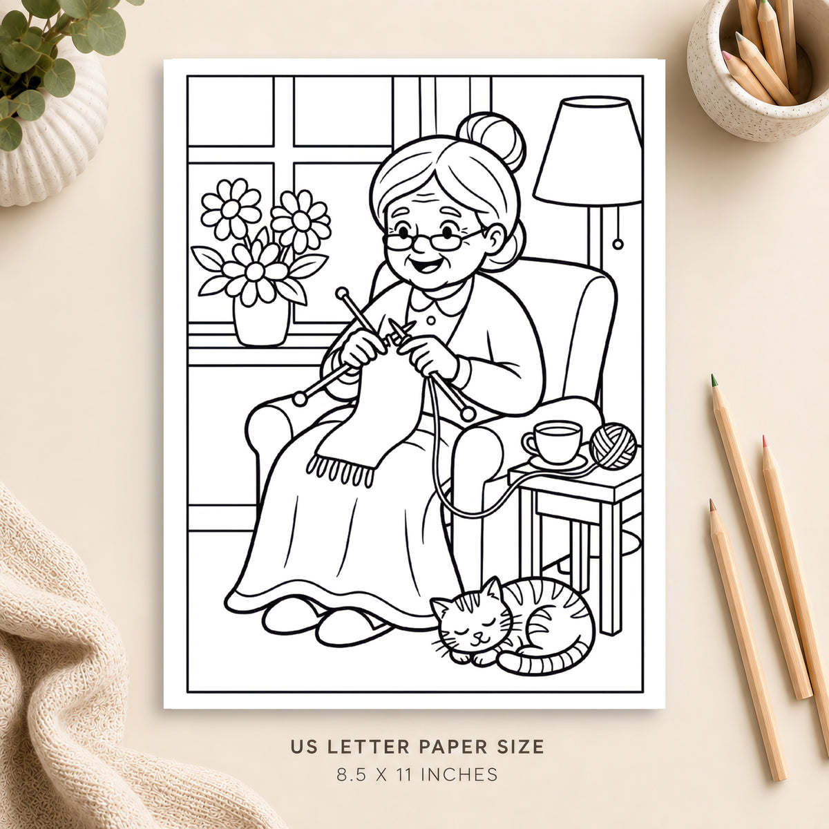 Cozy Knitting Coloring Page 6