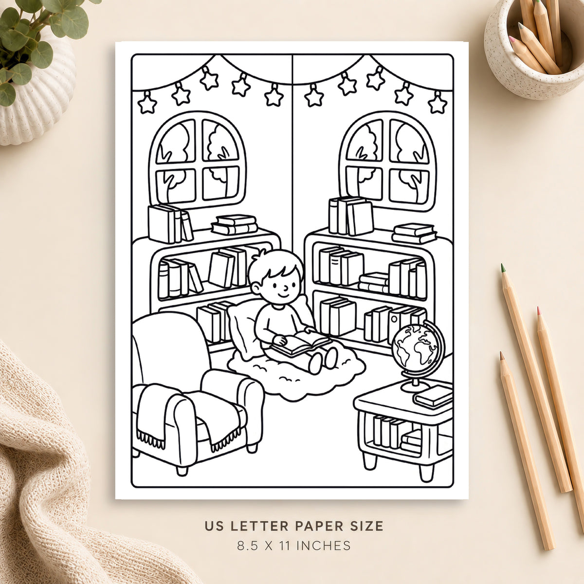 Cozy Library Coloring Page 2