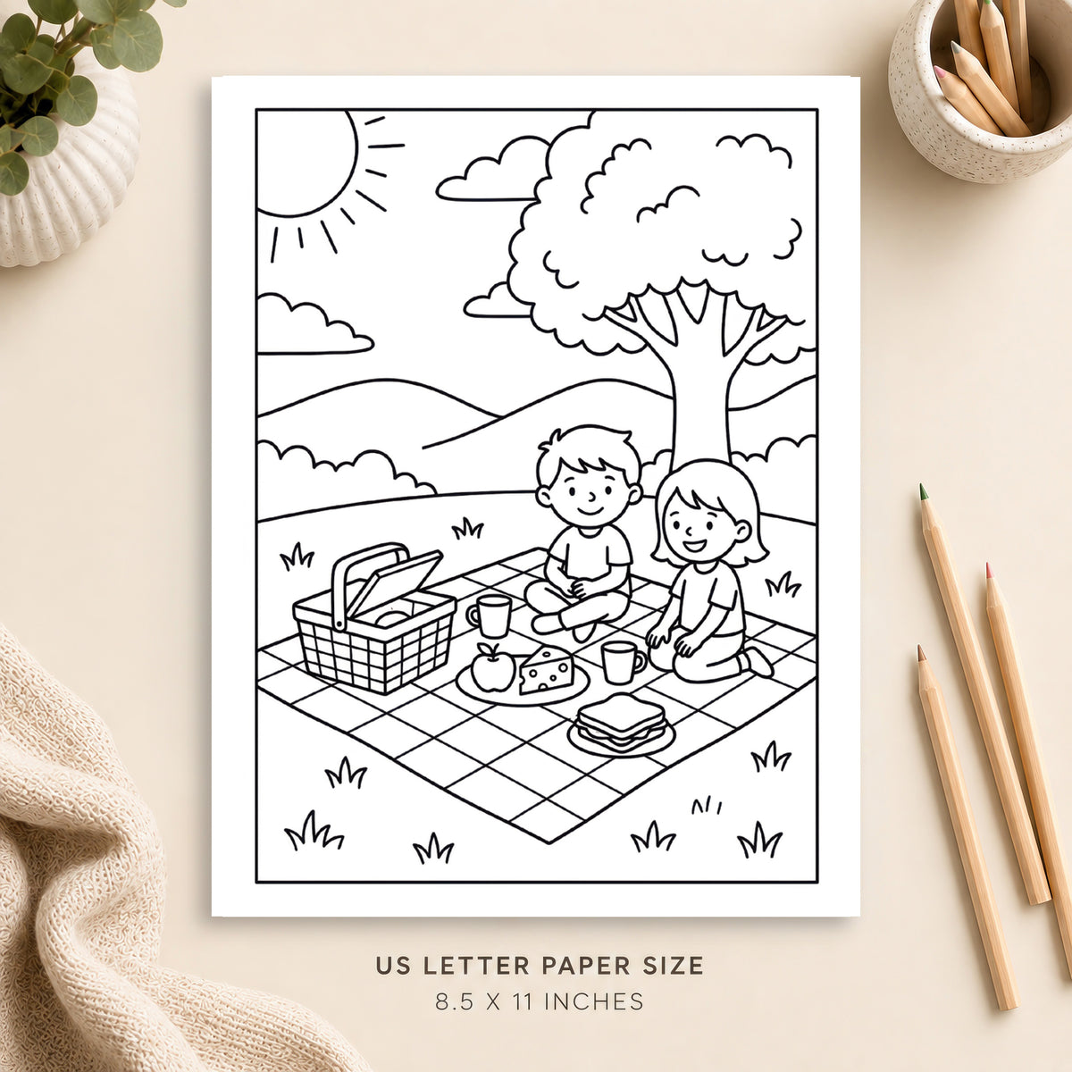 Cozy Picnic Coloring Page 1