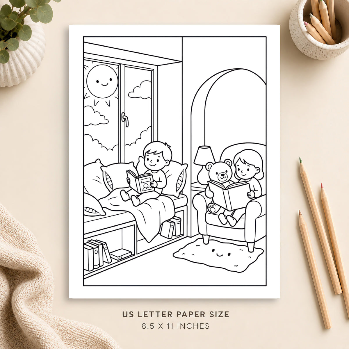Cozy Reading Nook Coloring Page 8