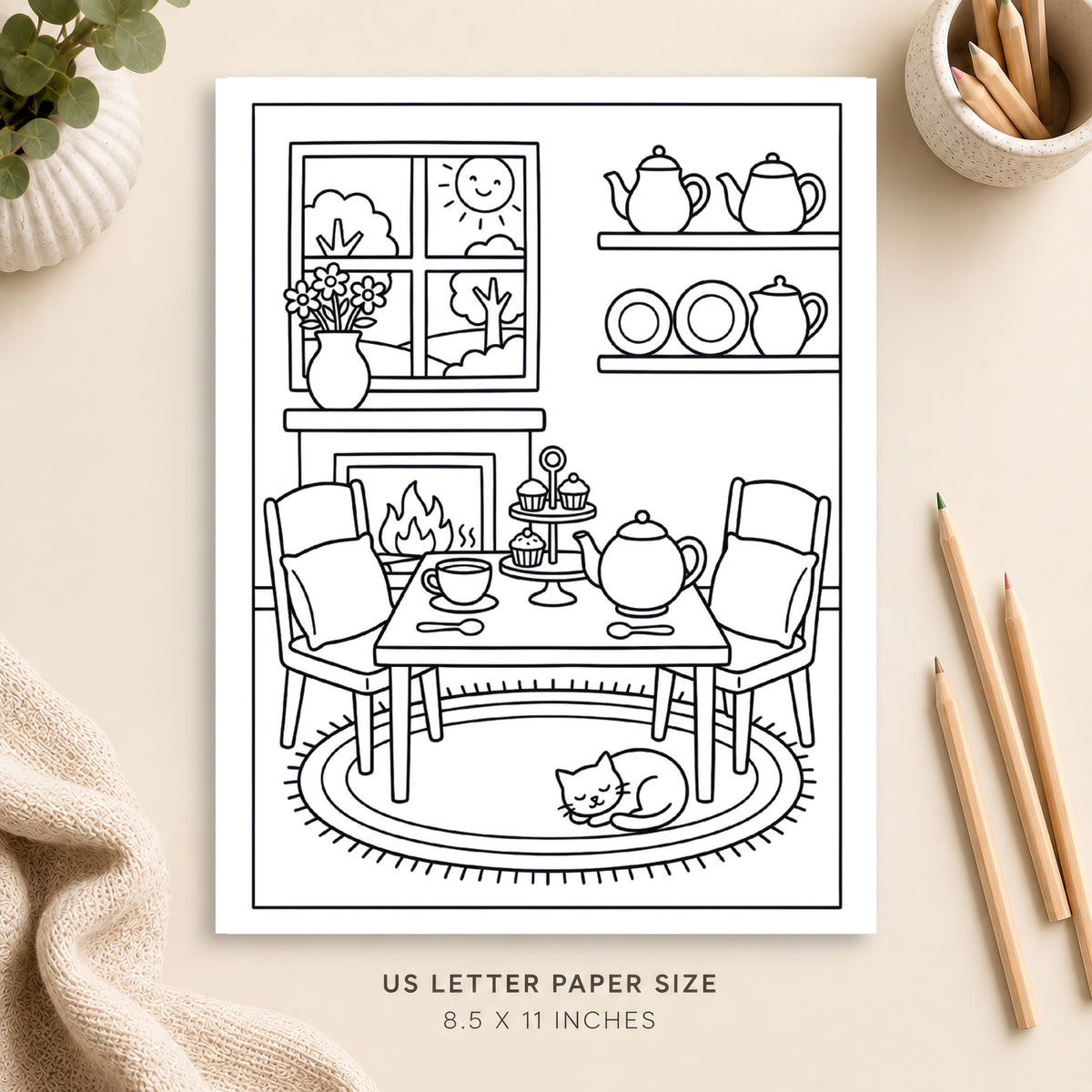 Cozy Tea Room Coloring Page 7