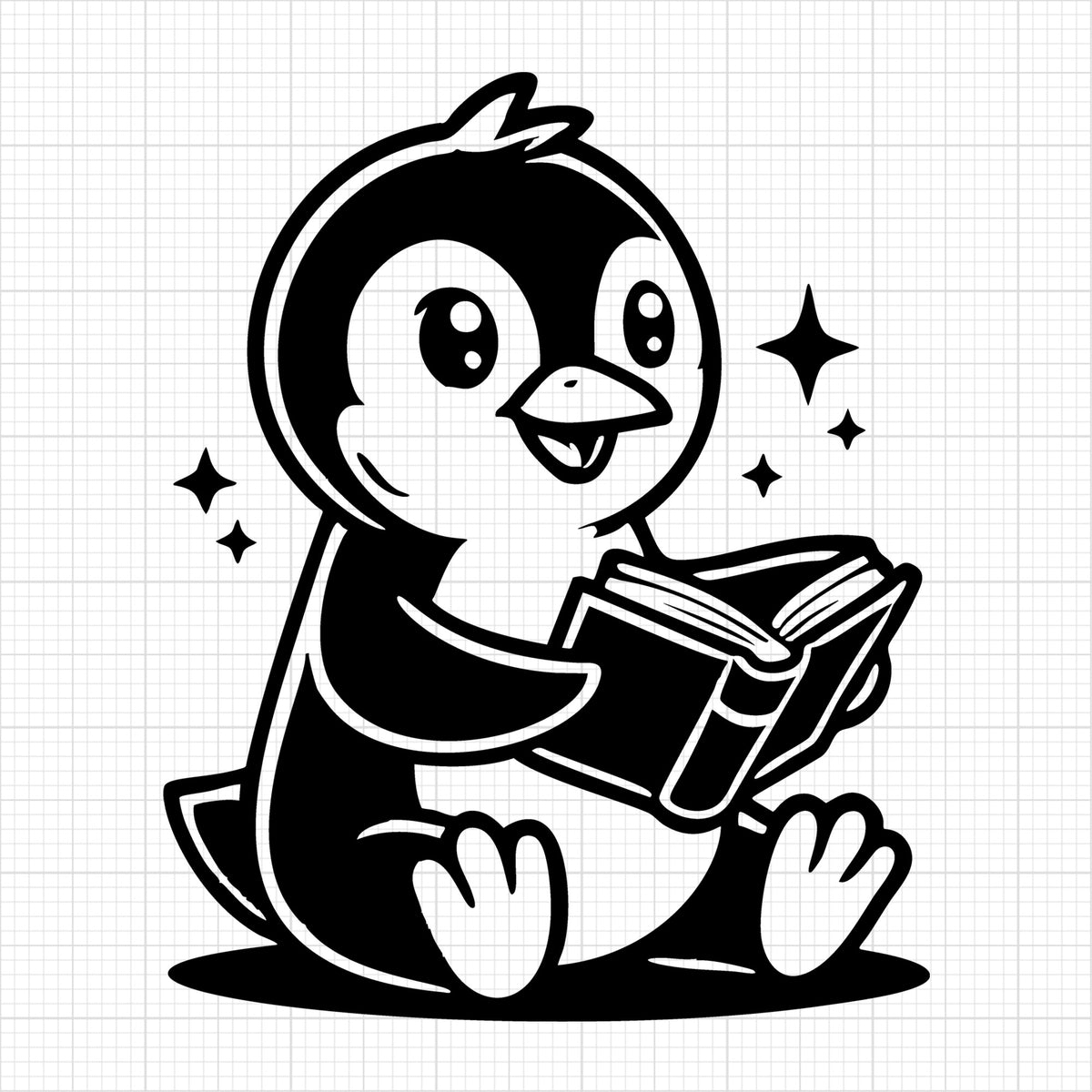 Curious Penguin Reading a Book