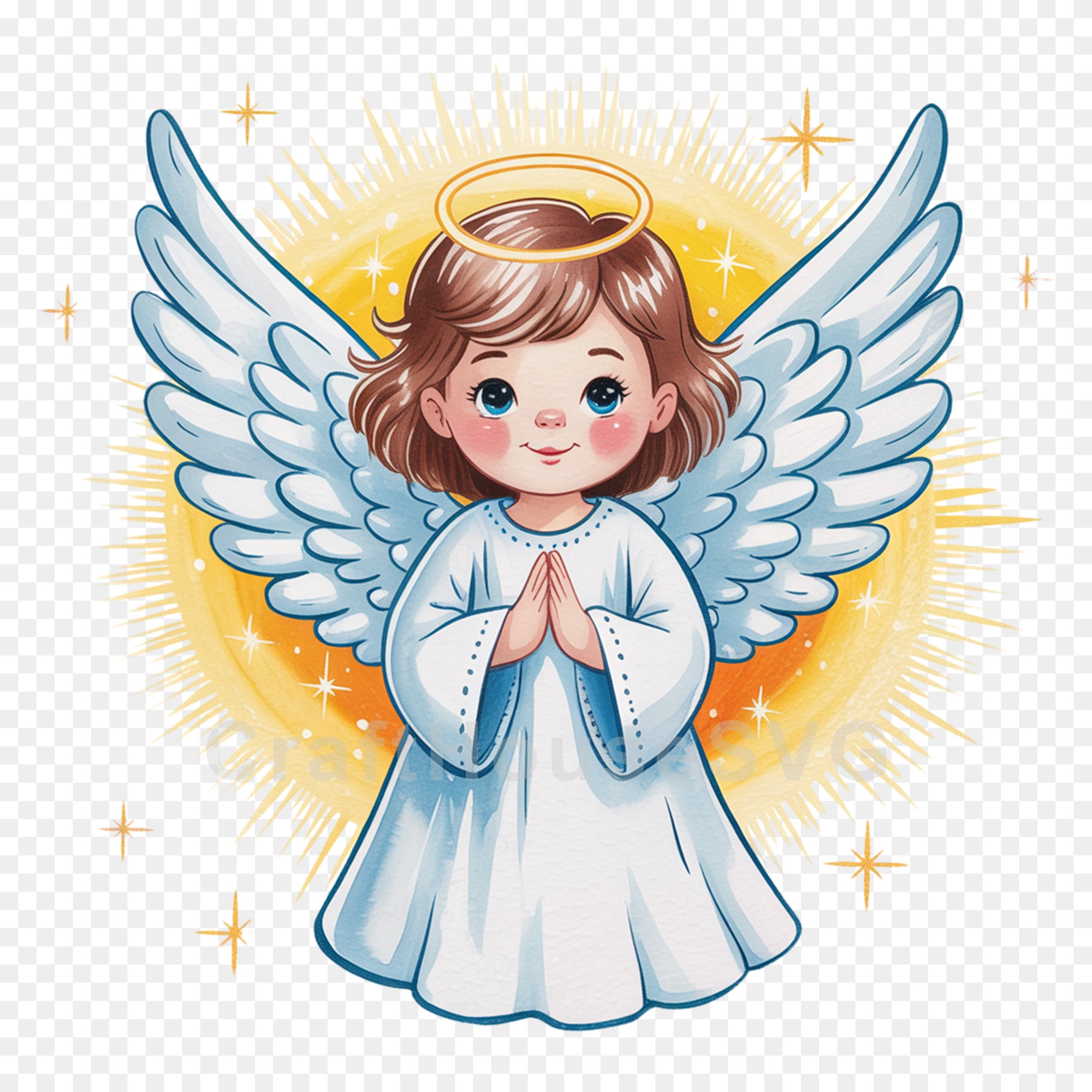 Cute Angel with Open Wings PNG Clip Art Sublimation