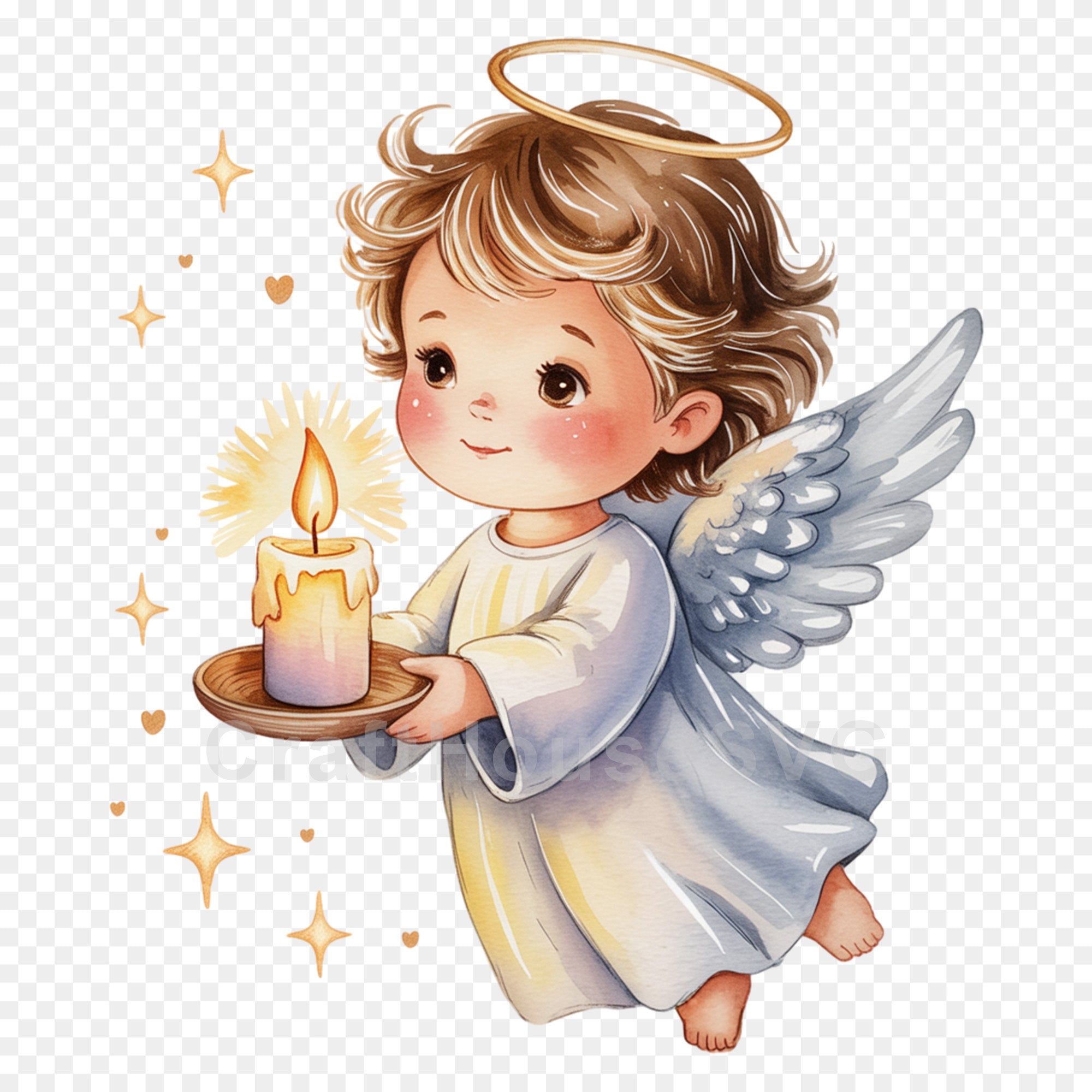 Cute Baby Angel Holding Candle PNG Clip Art Sublimation