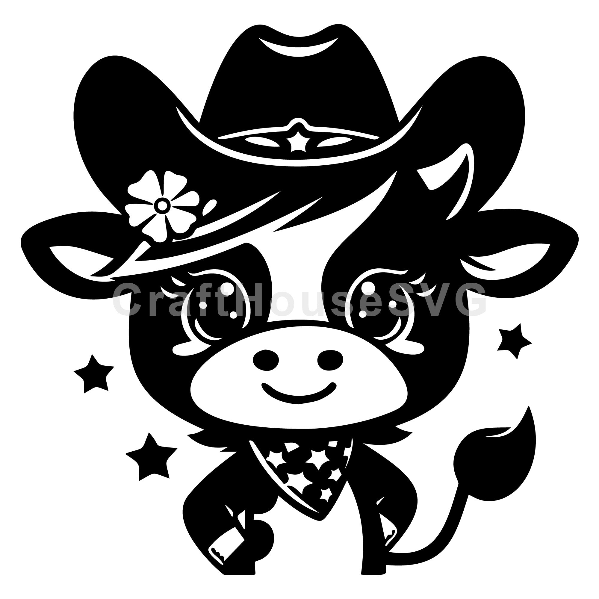 Cow With Flower In Cowboy Hat SVG