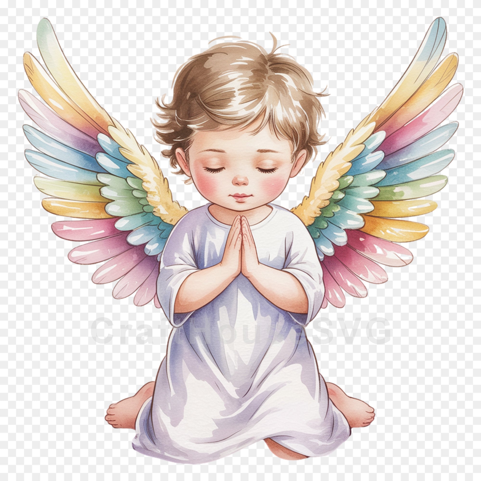 Cute Little Angel Kneeling in Prayer PNG Clip Art Sublimation