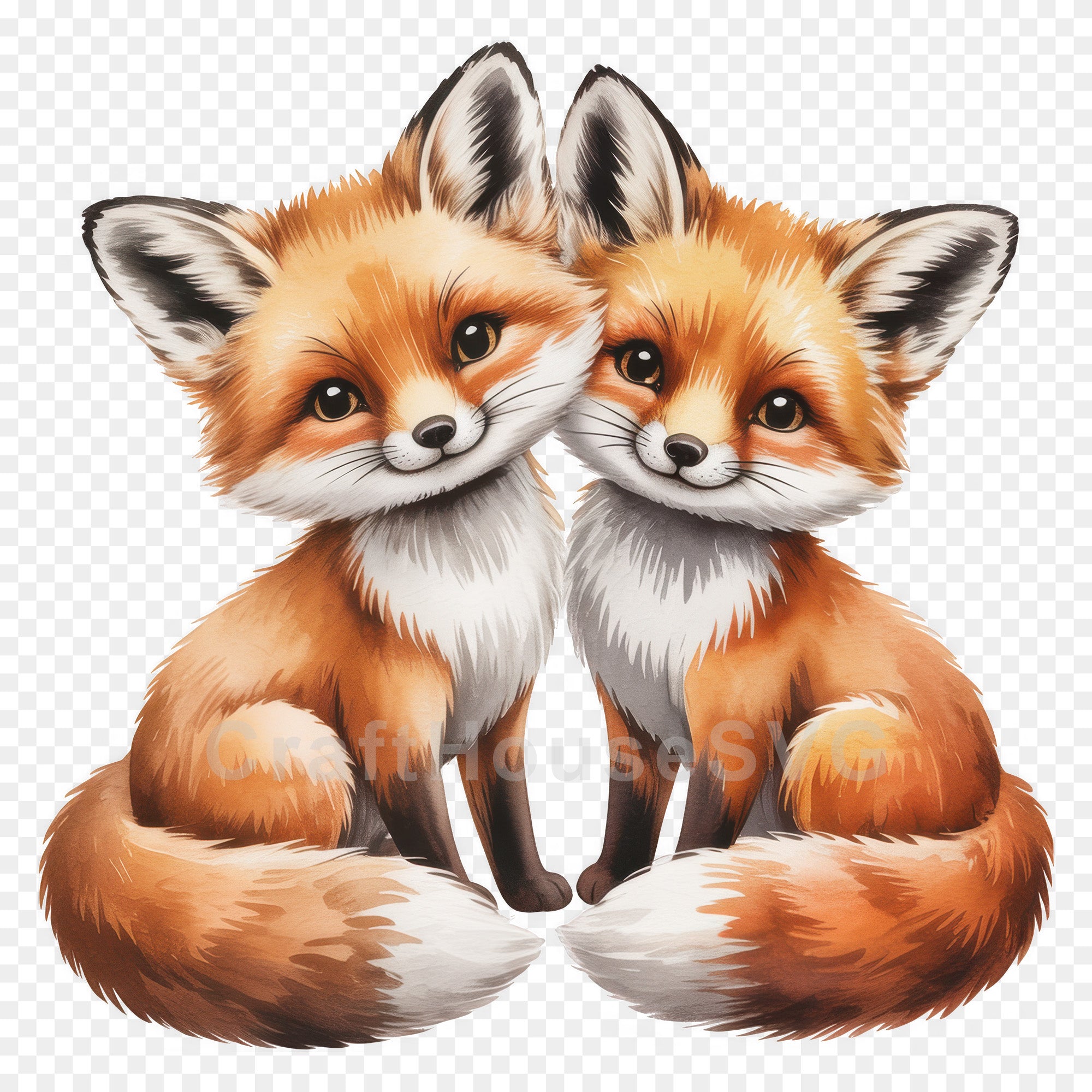 Cute Little Fox Friends PNG Clip Art Sublimation