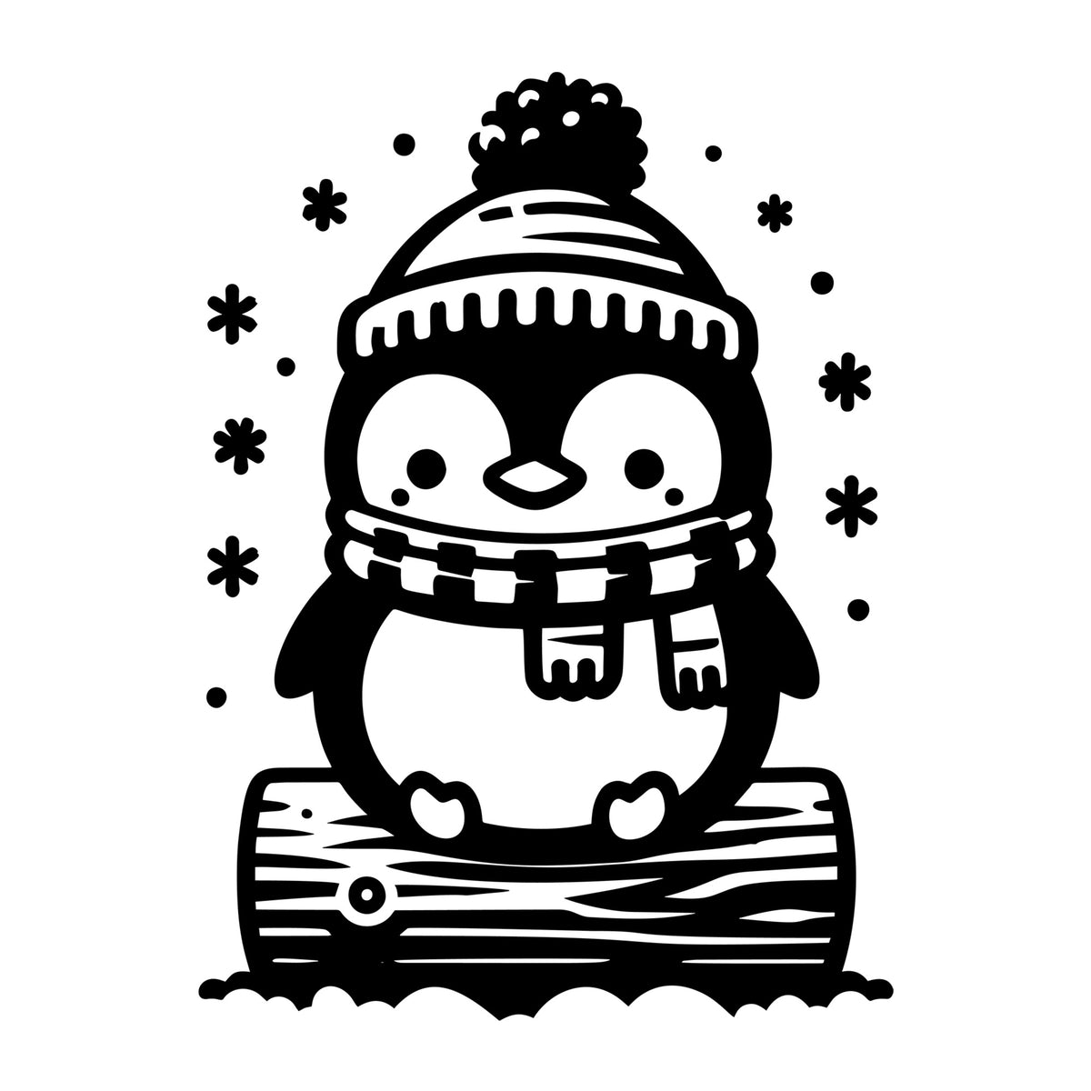 Cute Penguin Sitting on Log SVG design for Cricut, Silhouette, laser cutting, vinyl, sublimation, and craft projects.