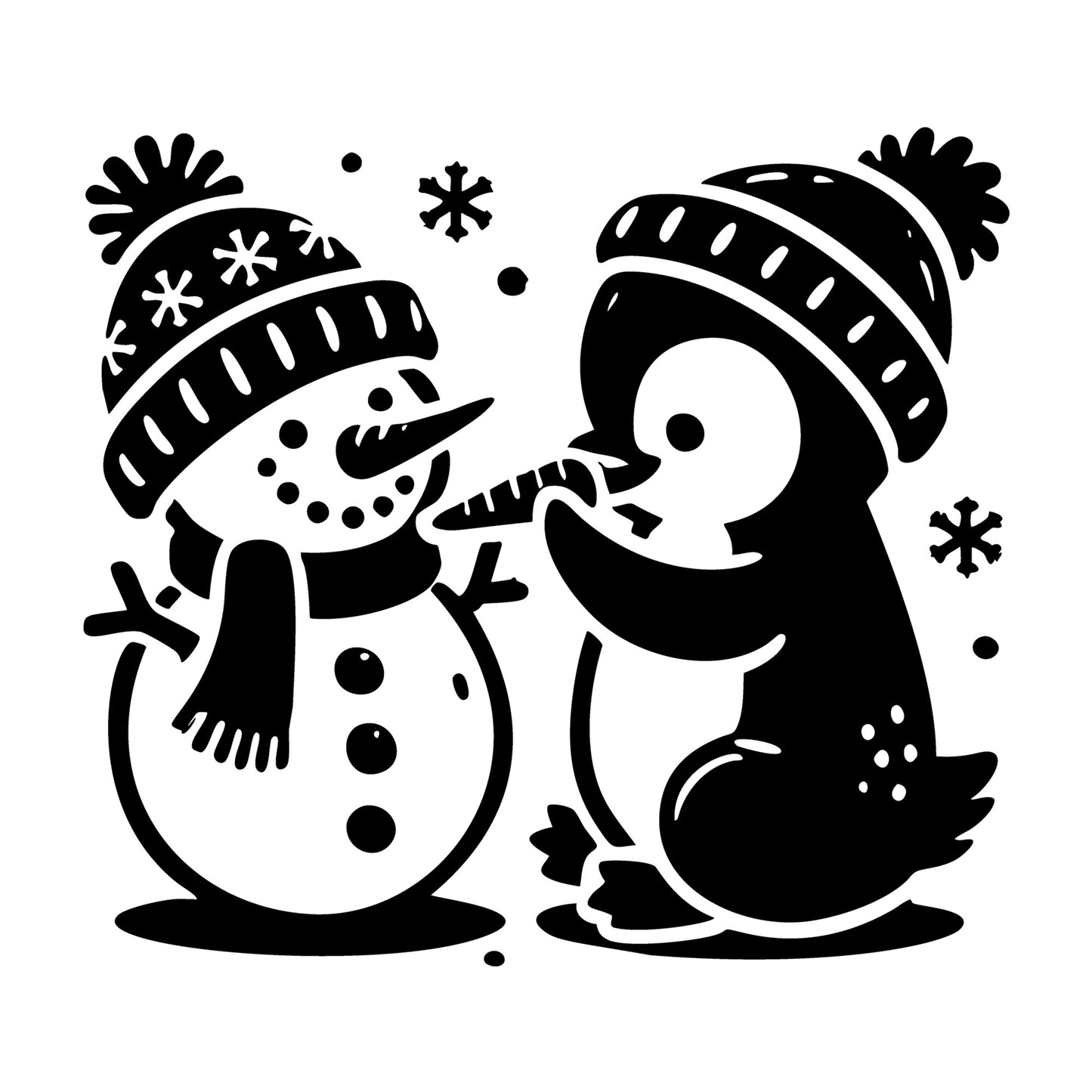 Cute Penguin and Snowman SVG design for Cricut, Silhouette, laser cutting, vinyl, sublimation, and craft projects.