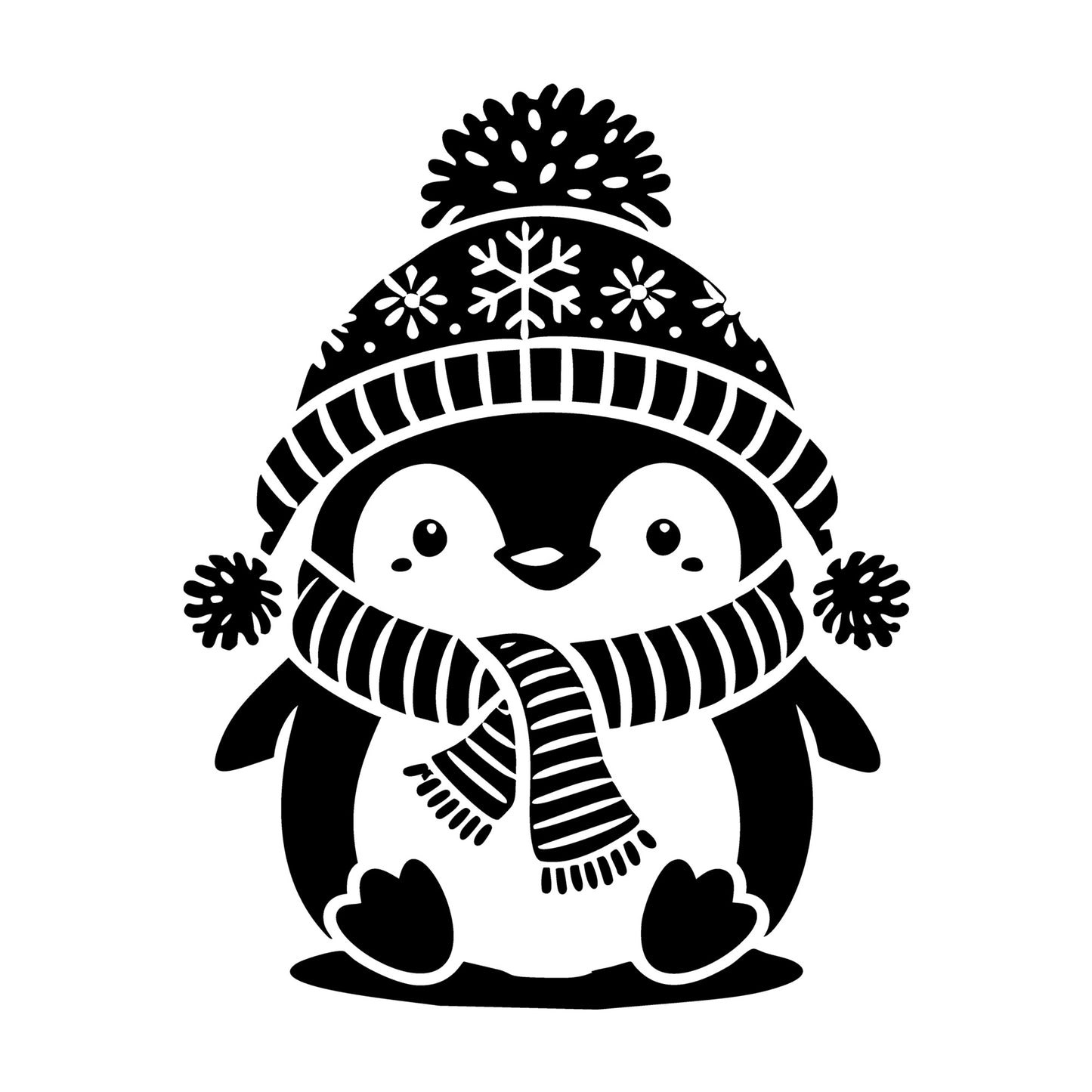 Cute Penguin with Fluffy Winter Hat SVG design for Cricut, Silhouette, laser cutting, vinyl, sublimation, and craft projects.