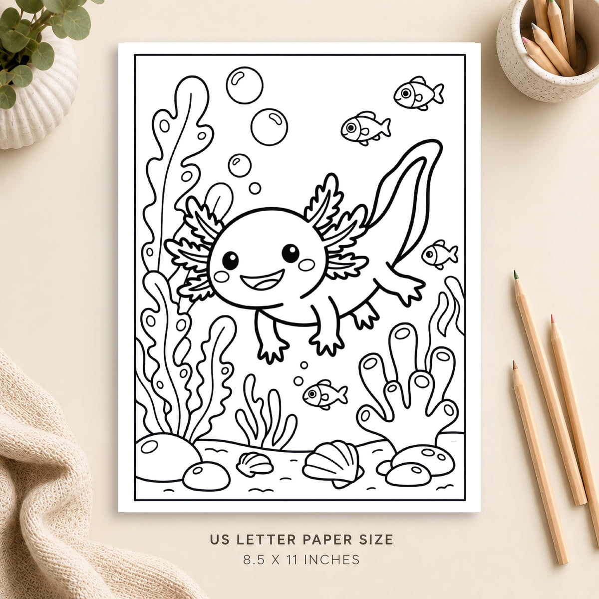 Cute Axolotl Coloring Page 2