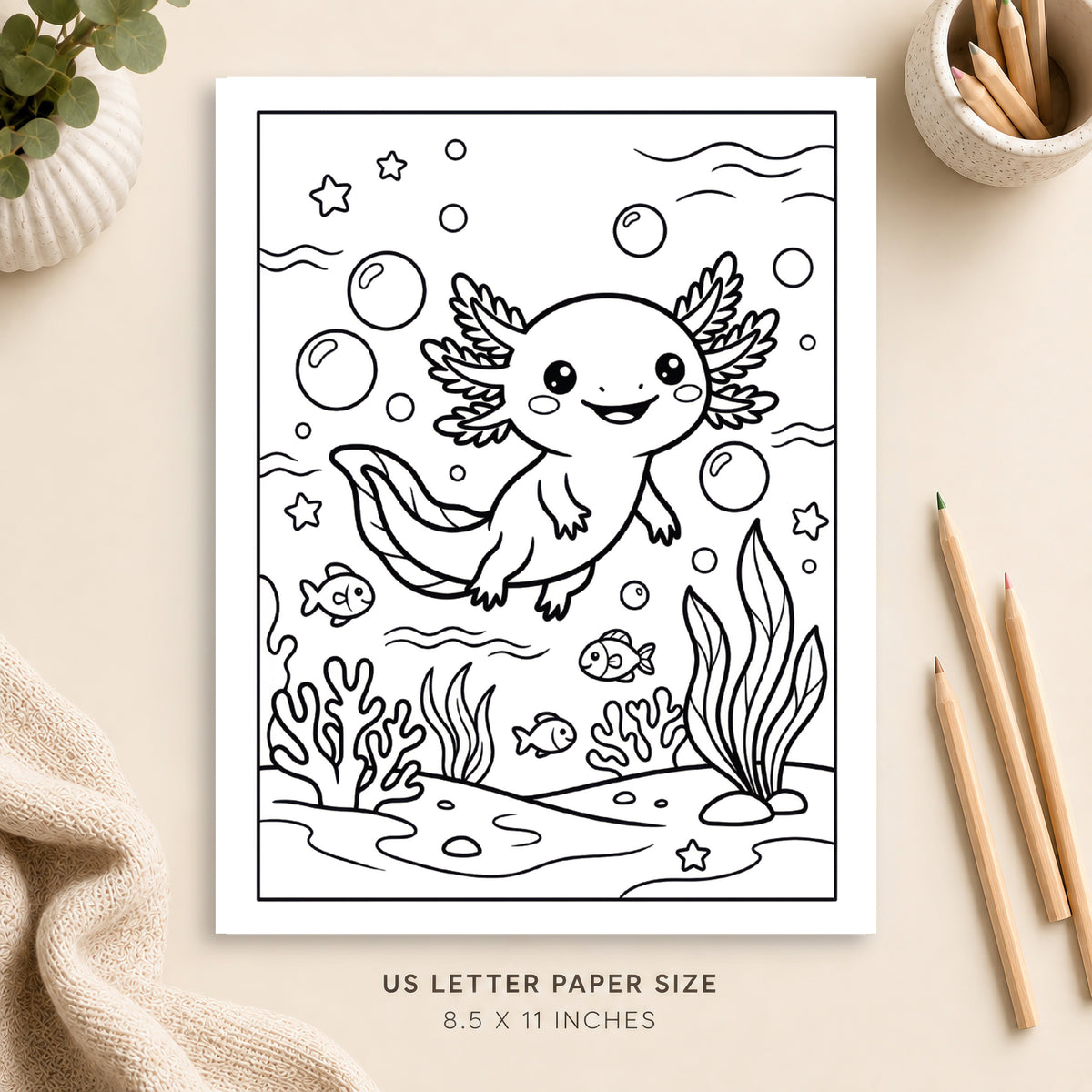 Cute Axolotl Coloring Page 4