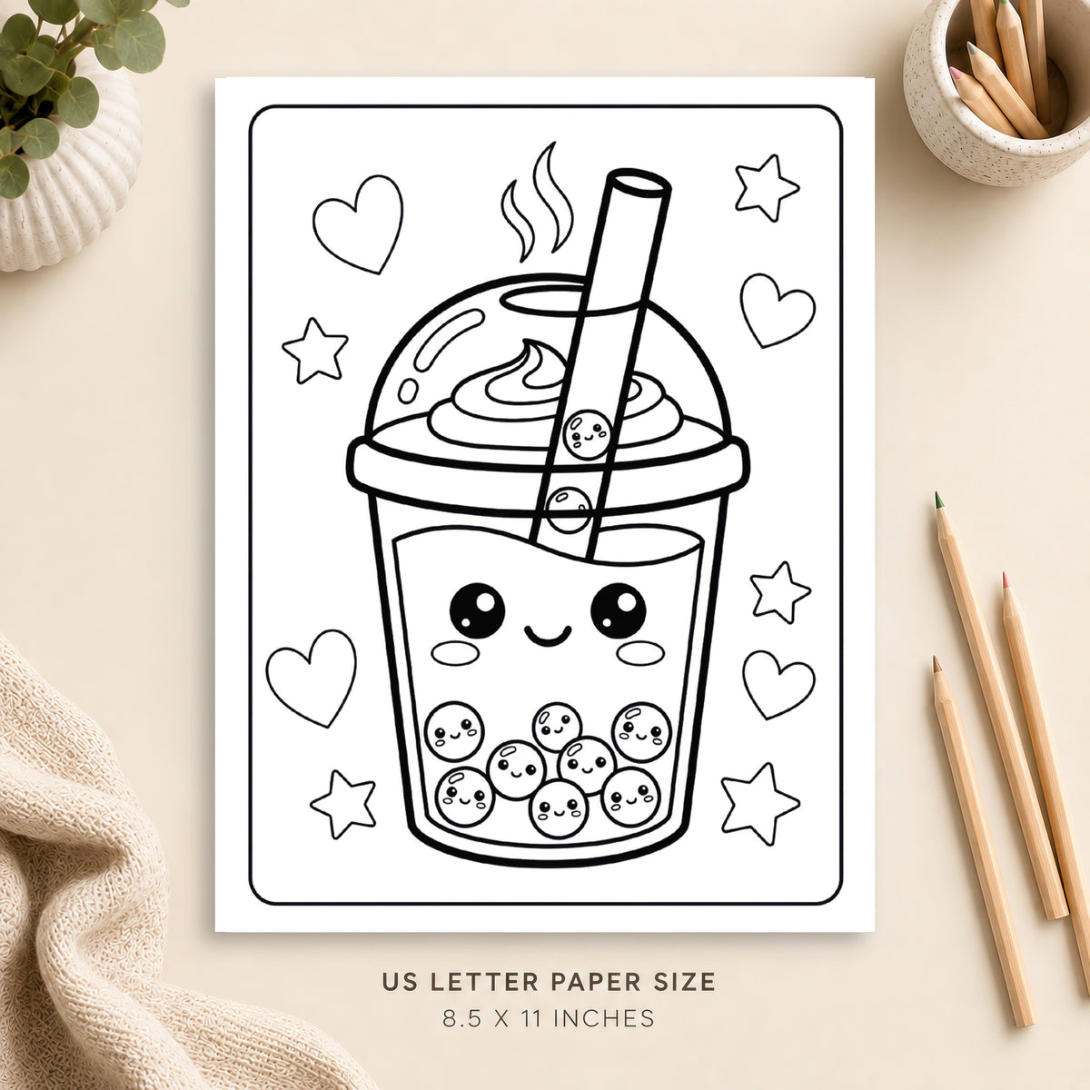 Cute Boba Coloring Page 2