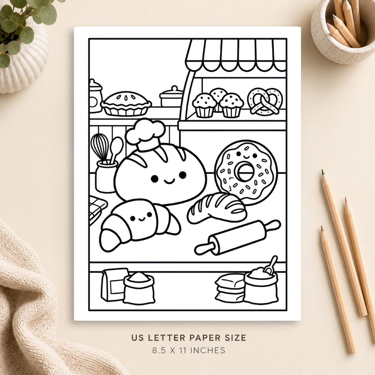 Cute Bread and Bakery Coloring Page 2