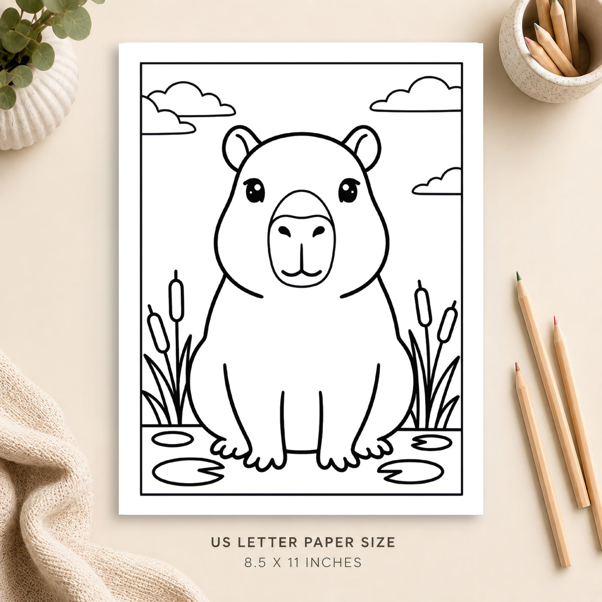 Cute Capybara Coloring Page 3